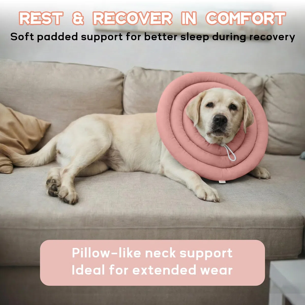 Collar Isabelino Suave para Perros para Cuello y Parte Superior del Cuerpo, Collar Postoperatorio Impermeable con Cordón Ajustable, Alternativa Cómoda al Cono Rígido, Rosa Empolvado S