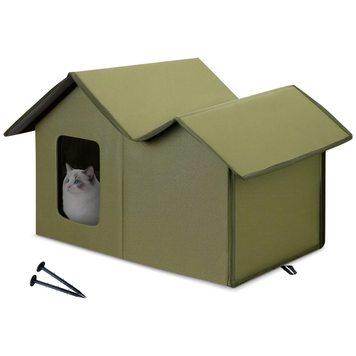 ALLSOPETS Casa para Gatos Exterior Impermeable, Caseta Gato Plegable y Resistente a la Intemperie, Refugio Cálido para Gatos o Perros Pequeños Interior y Exterior (Verde Bosque)