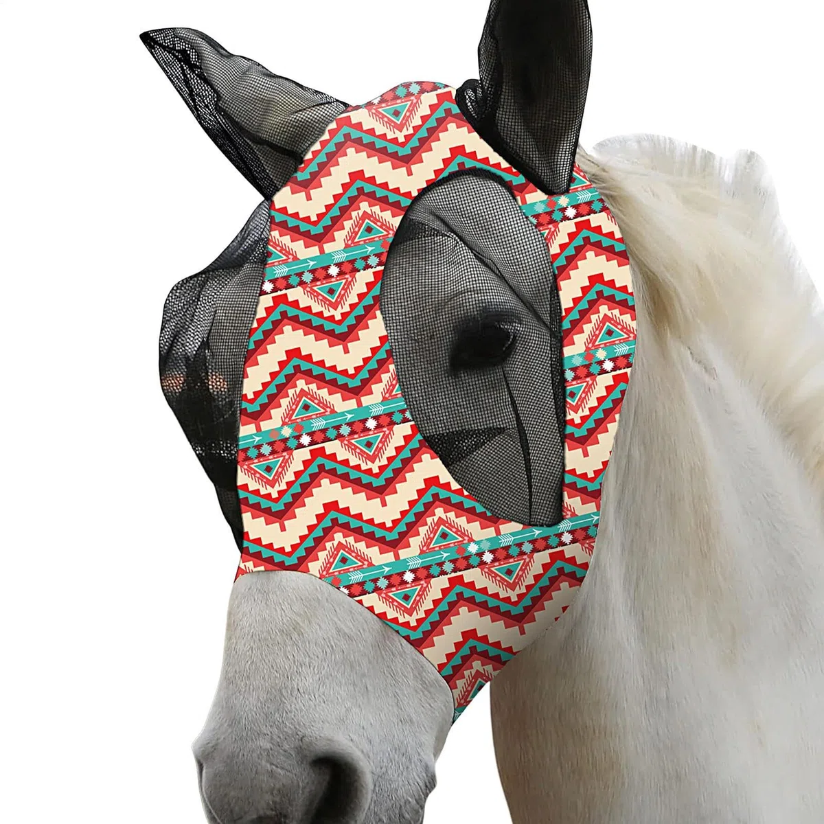 Máscara antimoscas para Caballo, máscara Protectora para Moscas, con protección para los oídos, Cubierta de Nariz COB, protección UV Transpirable para el Uso de competición de equitación