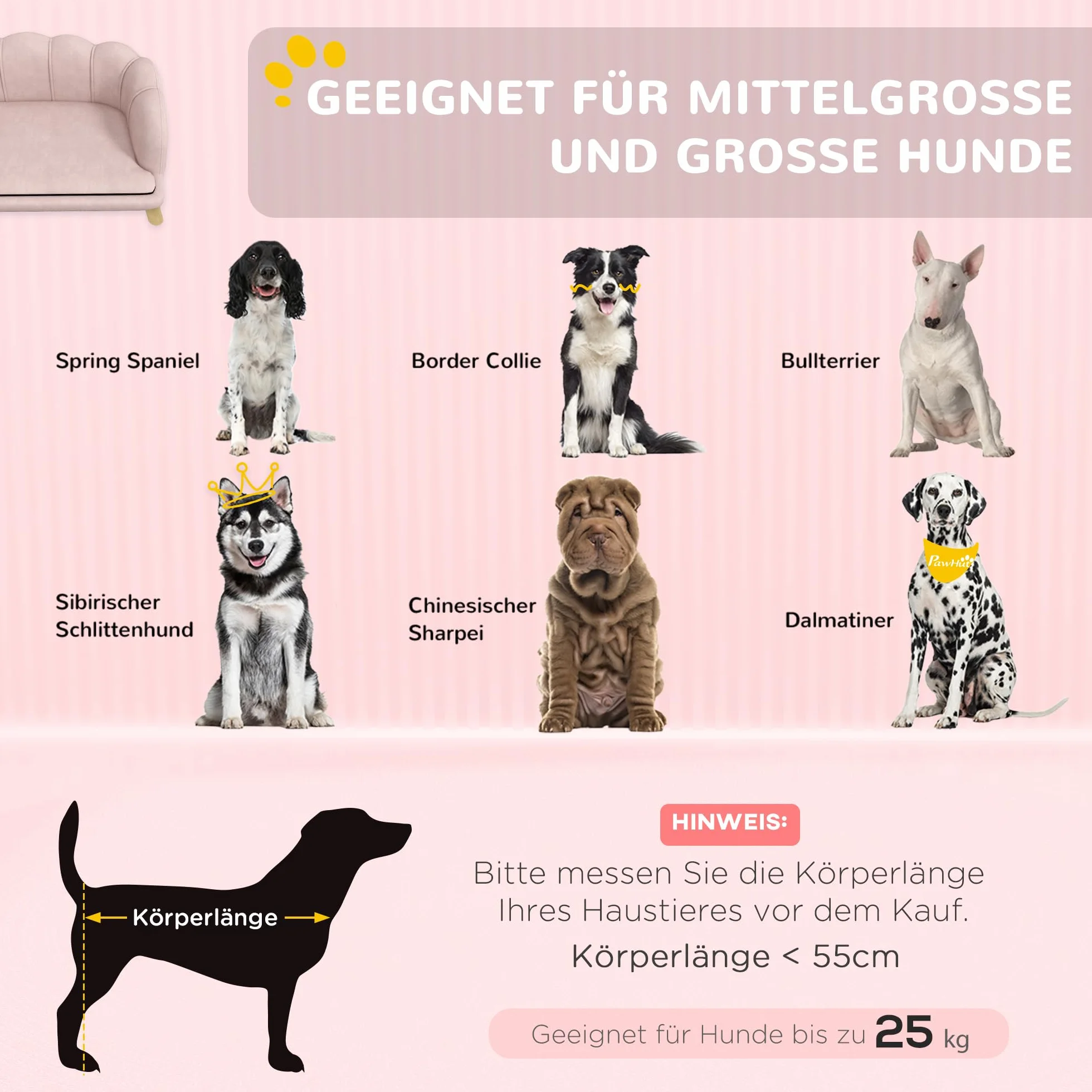 PawHut sofá para Perros, Funda Lavable, sofá para Mascotas con Respaldo y Patas de Madera, sofá para Gatos, para Perros medianos de Menos de 25 kg, Rosa