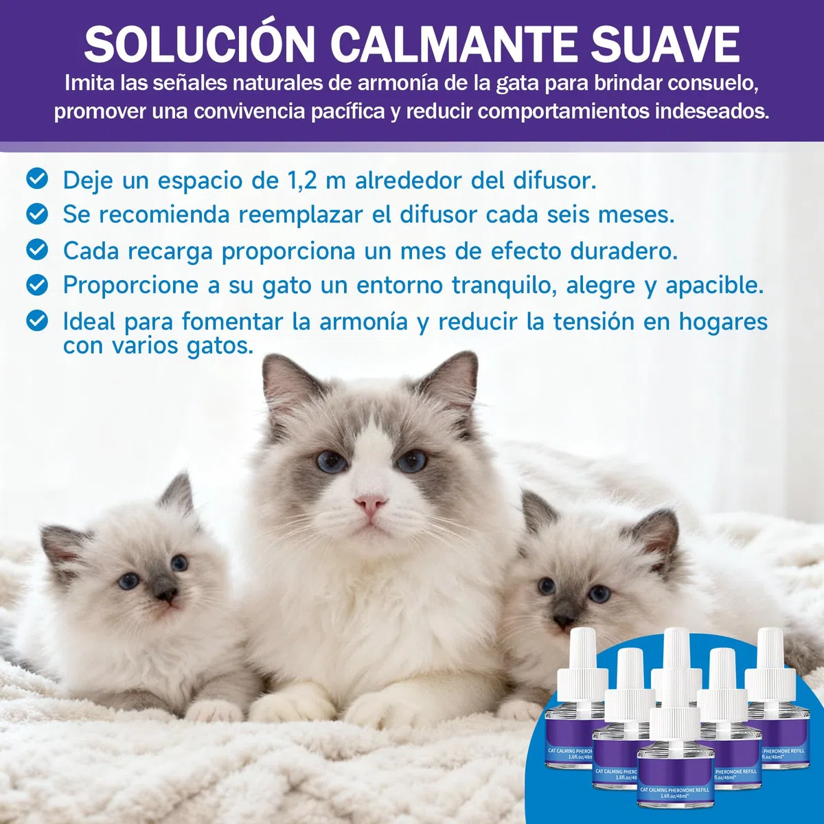 6 Recargas de Feromonas para Gatos - Recambios para Difusor Calmante de Gatos, Relajación, Suministro de 6 Meses, Recarga para Difusor Calmante (Compatible con Todos los Difusores Comunes)