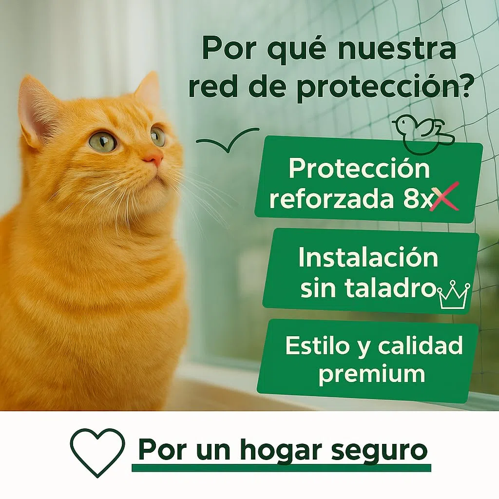 Red para Gatos Terraza Reforzada con Acero 8 x 3 m. con o SIN Taladro. Kit de Instalación Incluido Red para Gatos Ventanas y Balcones