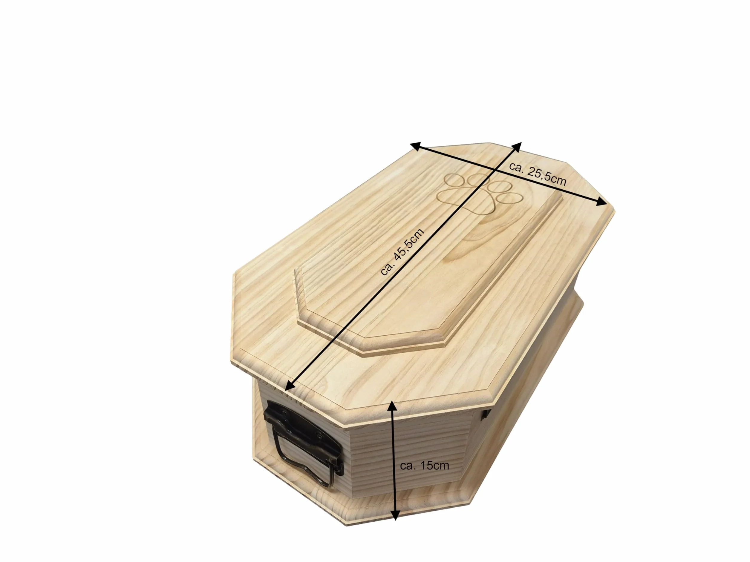 Ataúd de Madera para Mascotas, diseño Octogonal, Acabado Natural – tamaño L para Mascotas pequeñas – ataúd con Revestimiento Interior de satén y Cierre metálico Seguro