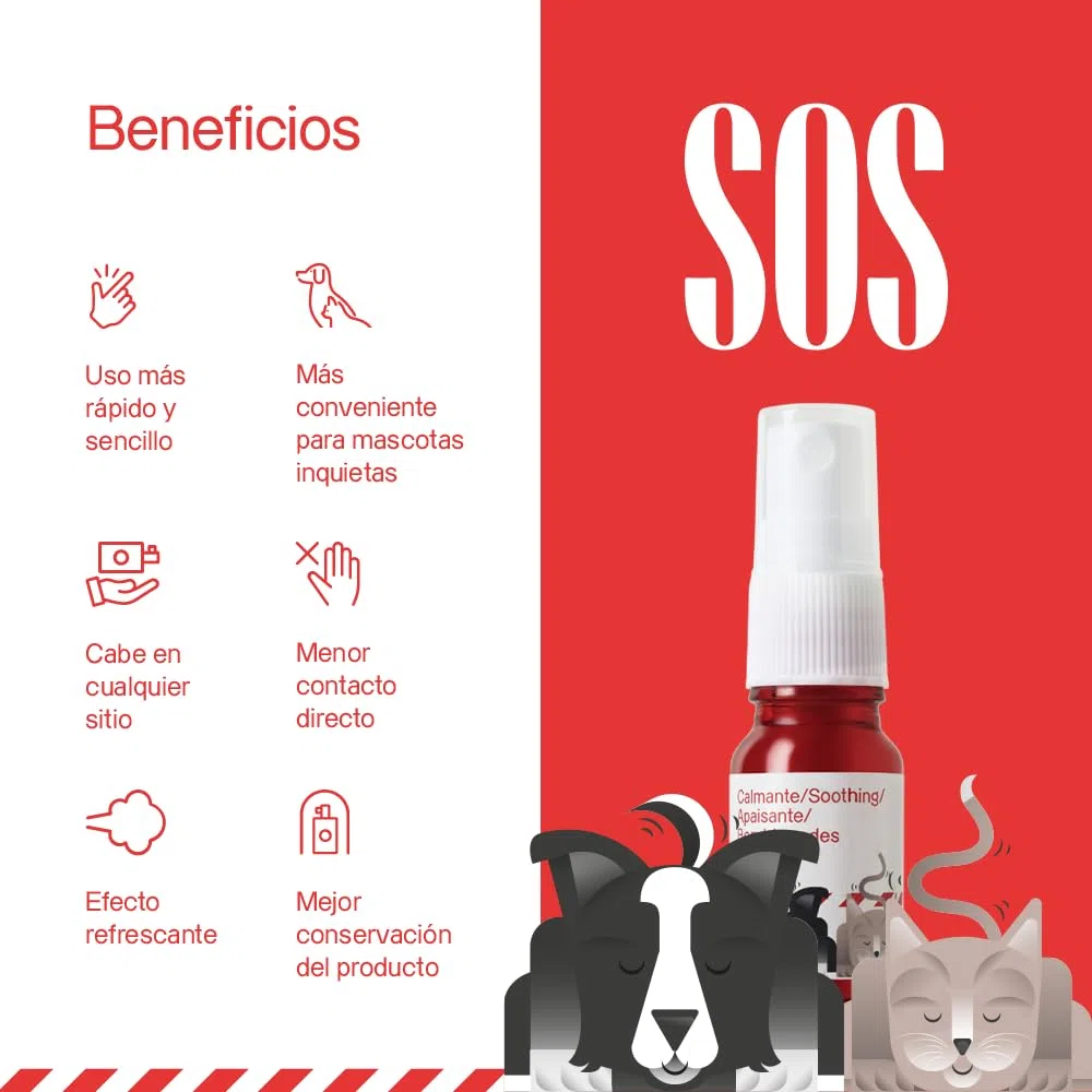 SOS Spray 10ml VOTUM - Tranquilizante para Perros y Gatos, Uso Diario Calmante Perros Vegano Antiestrés Tranquilizante para Gatos Natural Anti Estrés Perro y Calmante Gatos
