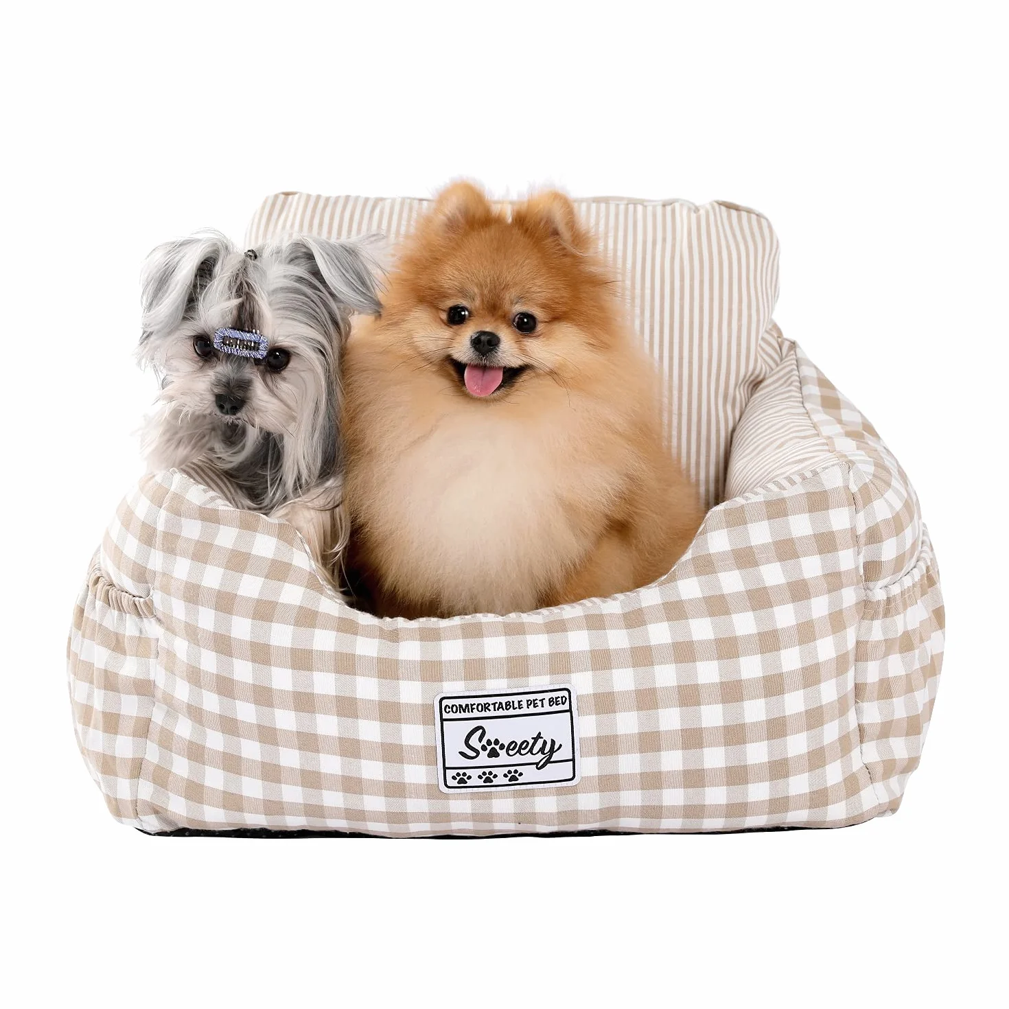 PETEPELA Asiento para coche para perros con cinturón de seguridad estable, elevador de asiento suave, impermeable, antideslizante, para perros pequeños y medianos, color beige