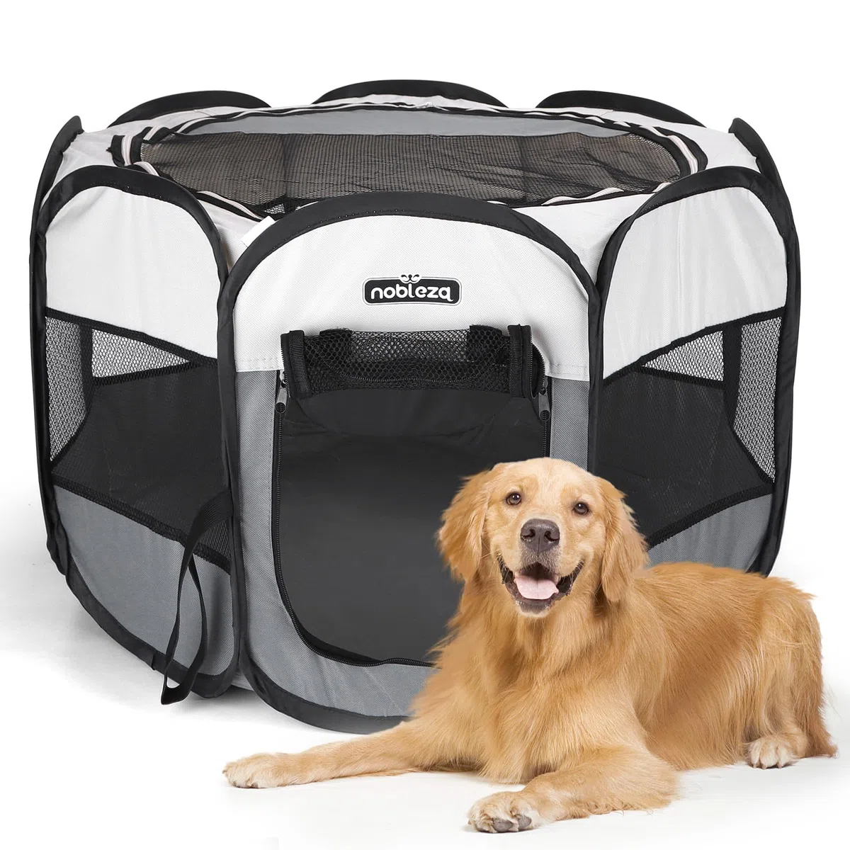 Nobleza - Parque para Perros 125x125x58 cm, Corralito Plegable para Mascotas de Interior y Exterior, Recinto Portátil de Tela Oxford Impermeable para Perros, Gatos y Cachorros