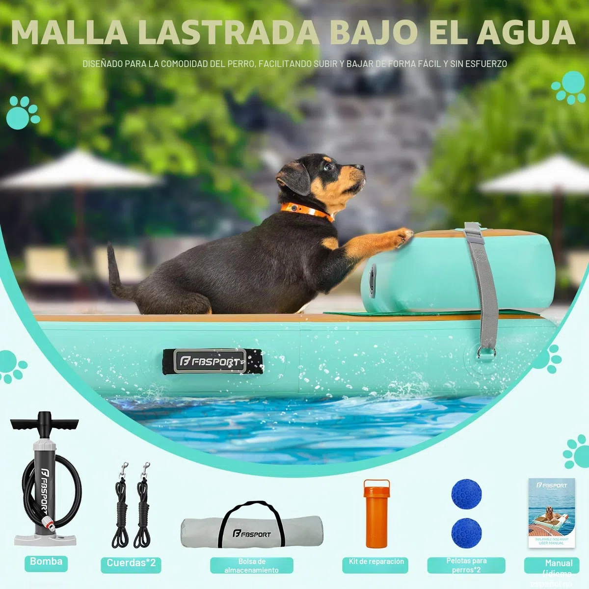 Rampa de Agua Hinchable para Perros, Escalera Flotante para Muelles Piscinas, Barcos, Lagos, Antideslizante de EVA para Perros de hasta 100 kg