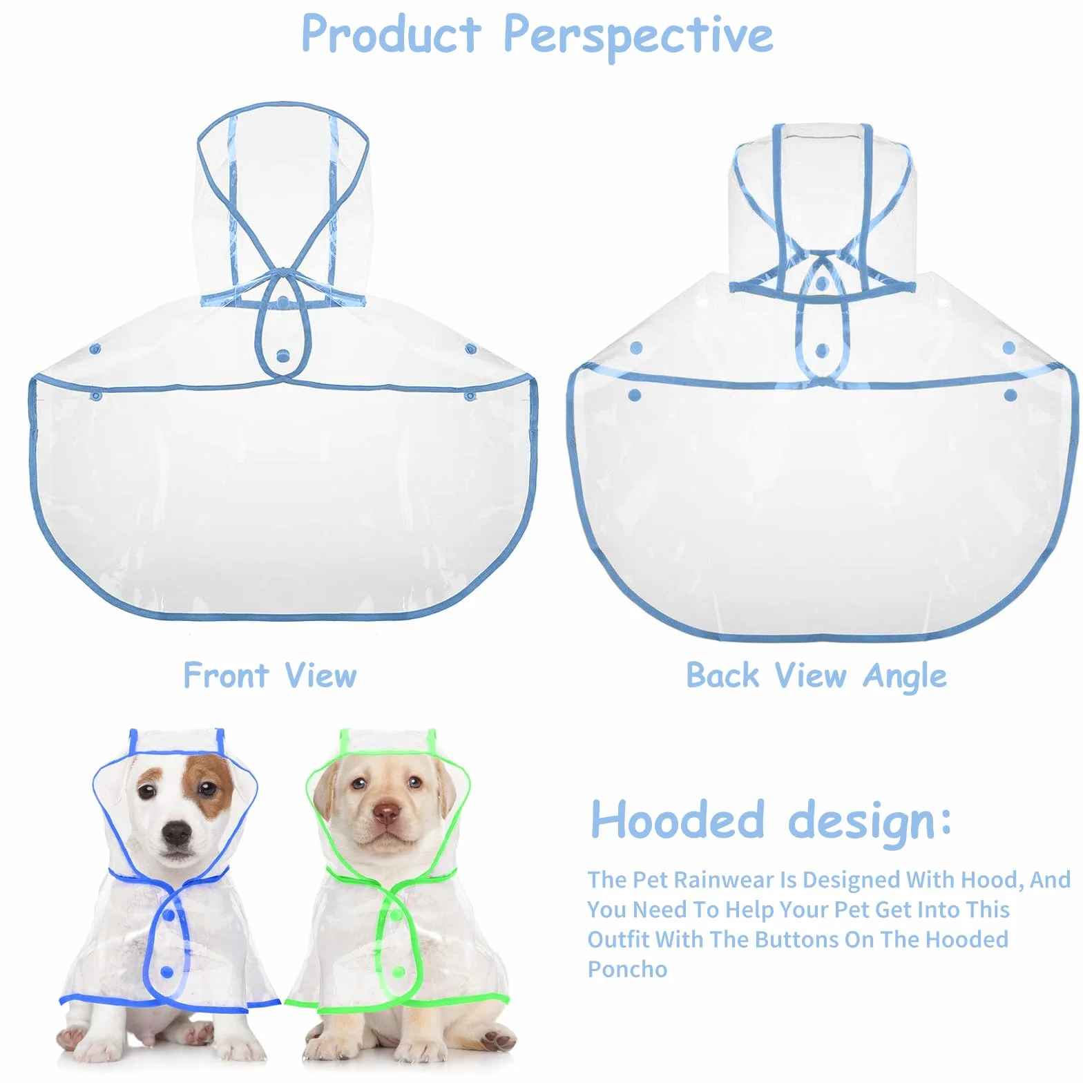 PETCUTE Impermeable para Perros, 100% Impermeable Chaqueta para Perros, Poncho Impermeable para Perros con Capucha, Resistente a la Lluvia y al Viento, Chubasquero para Perros Pequeños