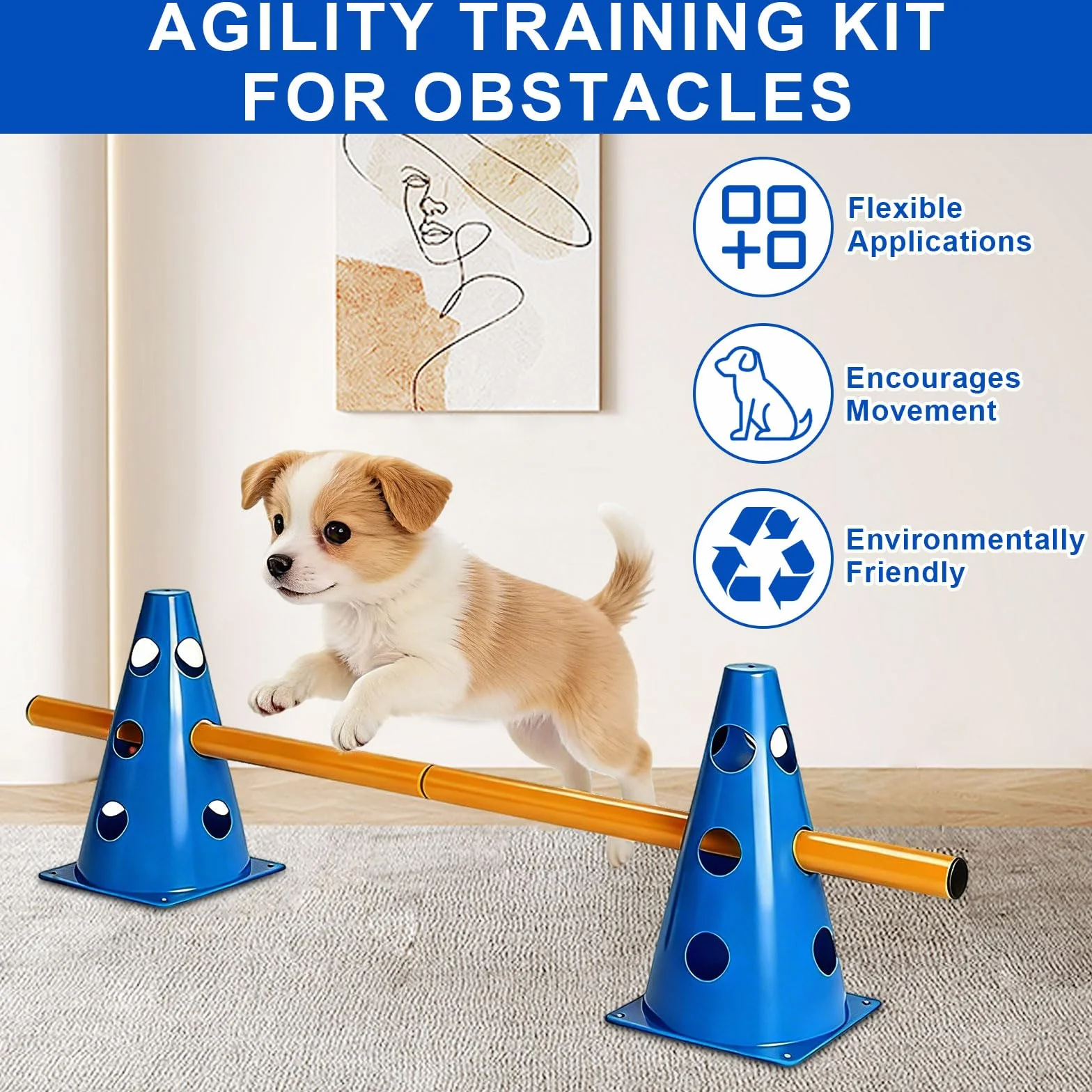 Agility Set Perros Pequeños Cavaletti Perros Juego de Obstáculos de Agility Accesorios de Entrenamiento para Perros Caballos, Juego de Obstáculos para Perros con 10 Conos, 5 Barras para