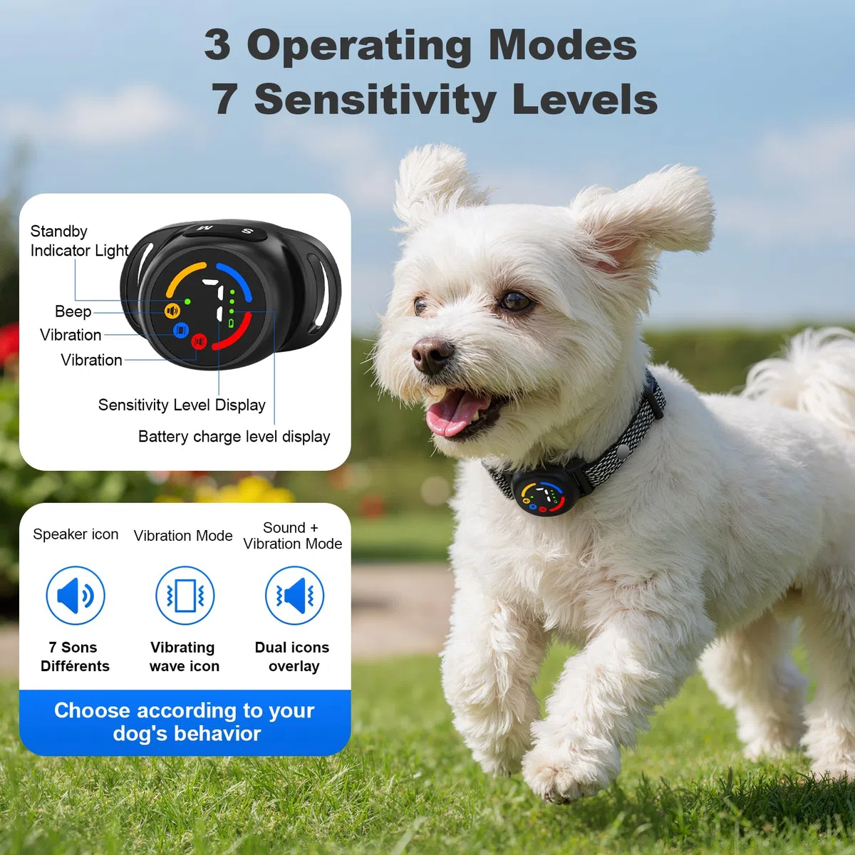 Collar Antiladridos Perros Collar Adiestramiento, Collar Adiestramiento Perros Pequeños, 7 Niveles de Intensidad Ajustables, Impermeable IP67, para Perros pequeños
