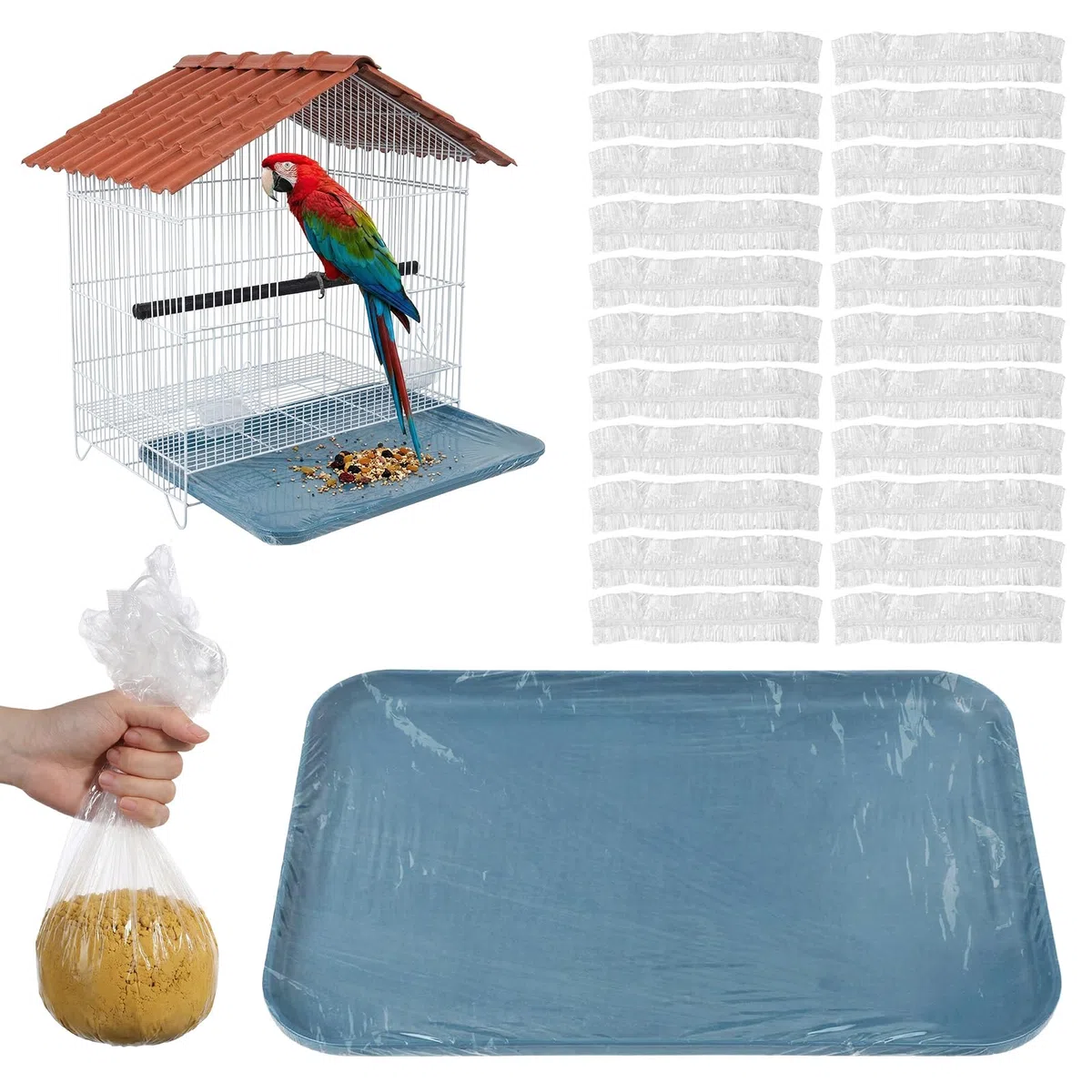 Forros desechables para jaulas de pájaros, 50 forros elásticos de plástico para jaulas de pájaros, forros transparentes e impermeables, para caja de arena para periquitos, hámsters, erizos y mascotas
