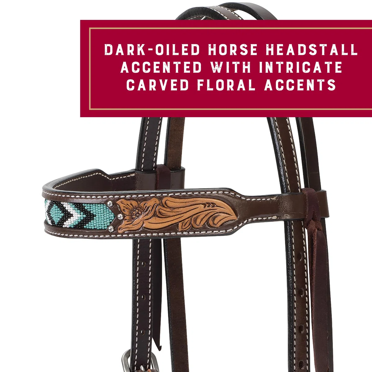 Weaver Leather 45-0144 Turquoise Cross-Diadema de Piel con Cuentas Turquesa de 5/8 Pulgadas, Unisex Adulto, Aceite Oscuro, 6,5