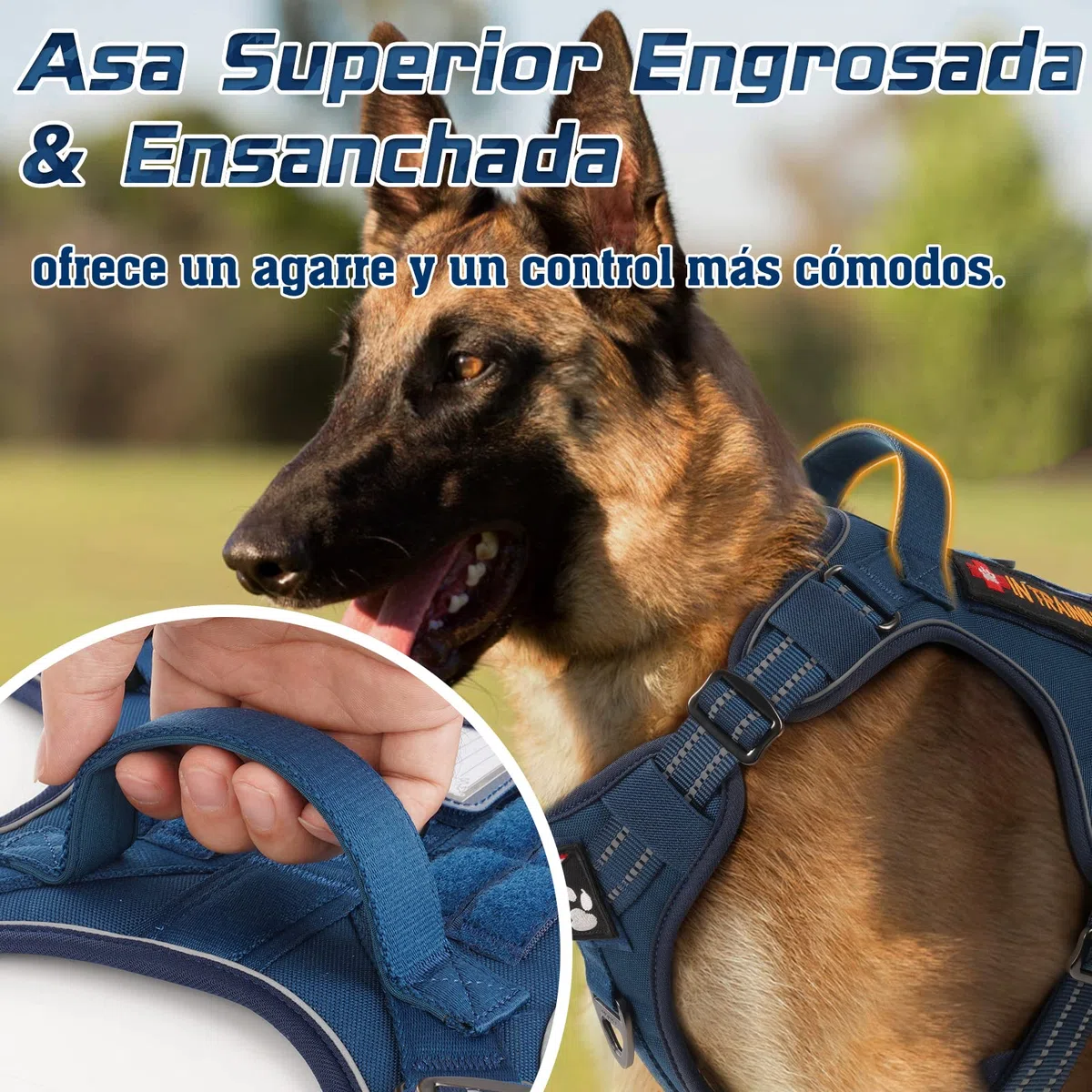 rabbitgoo Arnes Perro Antitirones, Arnes Perro Grande Mediano Transpirable, Arnes Táctico Perro Ajustable con Asa Anillos y Molle, Chaleco Durable Reflectante para Adiestrar, Caminar, Cazar, Azul XL