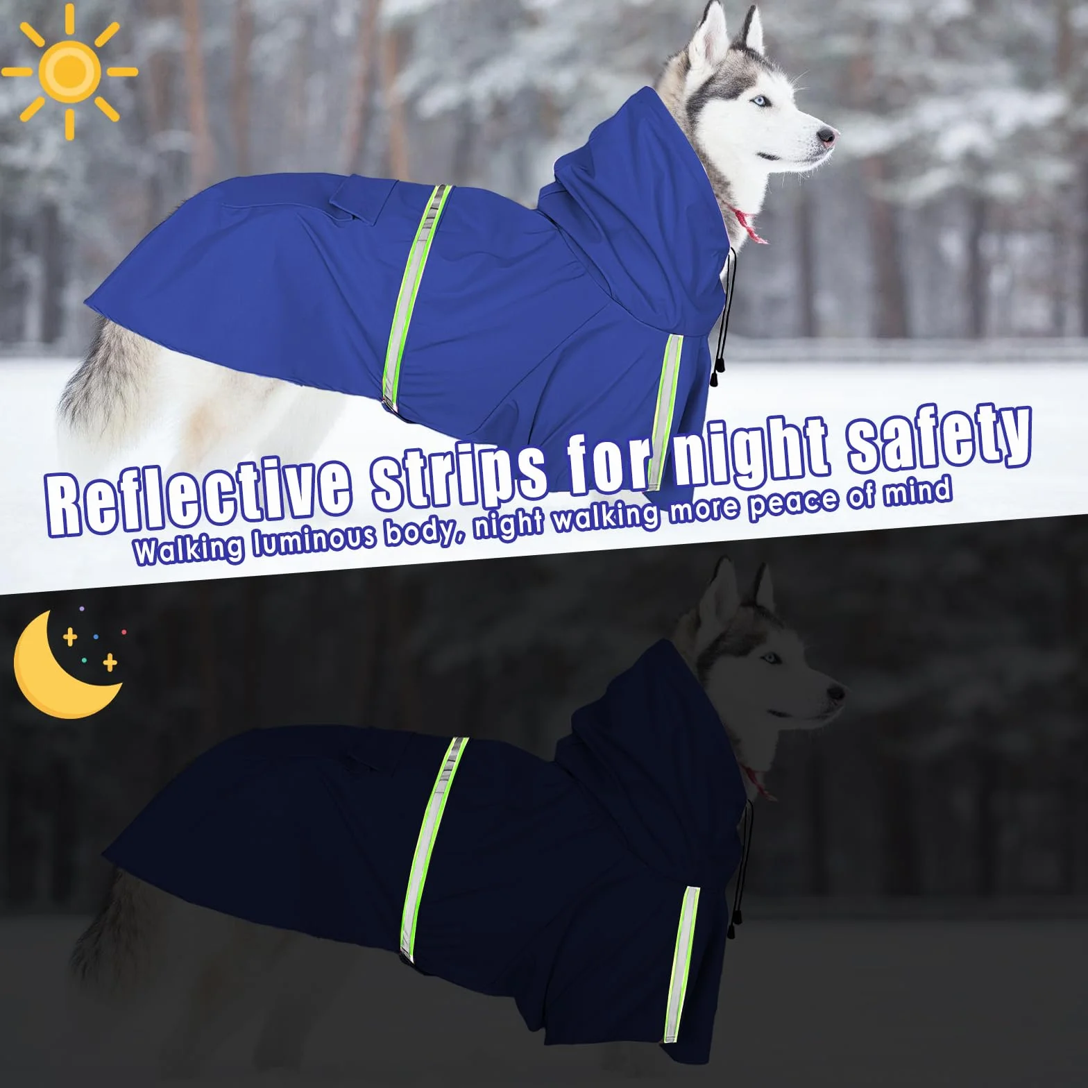 Chubasquero Perros Grandes, Impermeable Perro Ajustable, Abrigo Impermeables con Capucha, Poncho de Lluvia Impermeable Perros, Chubasquero con Capucha & Collar Agujero Perro (Azul, 5XL)