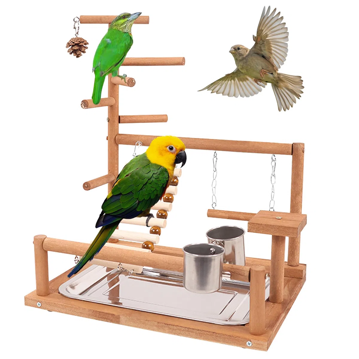 BORDEAG Parrot Playstand, parque de juegos para pájaros, loros, pinzones, Material: madera natural