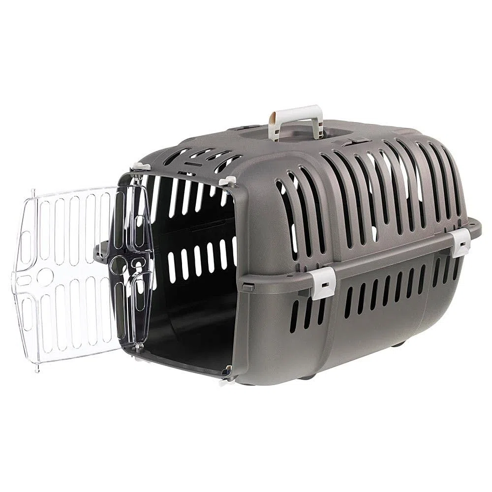Ferplast Transportín Gato, Transportín Perro Pequeño y Gatos de hasta 8 Kg, Puerta Transparente Antigolpes, Ranuras de Ventilación, 37 x 57 x h 33 cm, Transportín Mascotas Rígido Jet 20, Gris