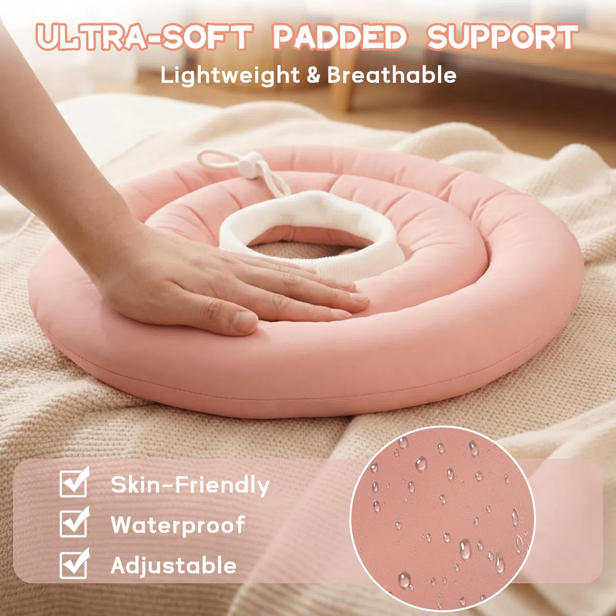Collar Isabelino Suave para Perros para Cuello y Parte Superior del Cuerpo, Collar Postoperatorio Impermeable con Cordón Ajustable, Alternativa Cómoda al Cono Rígido, Rosa Empolvado S