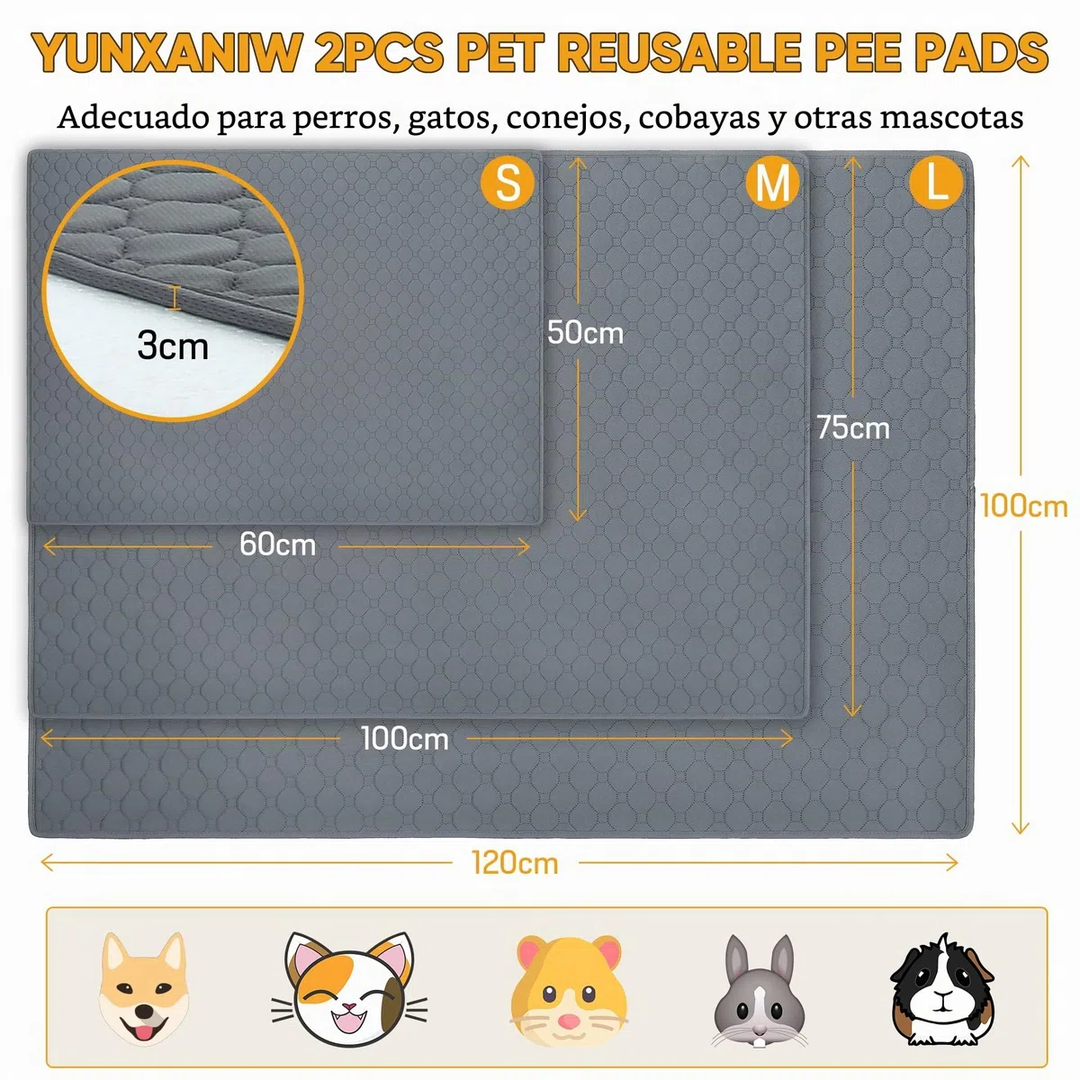 Almohadillas reutilizables para entrenamiento de perros, 2 unidades, almohadillas de entrenamiento lavables para cachorros, súper absorbentes, impermeables, almohadillas para orinar para perros