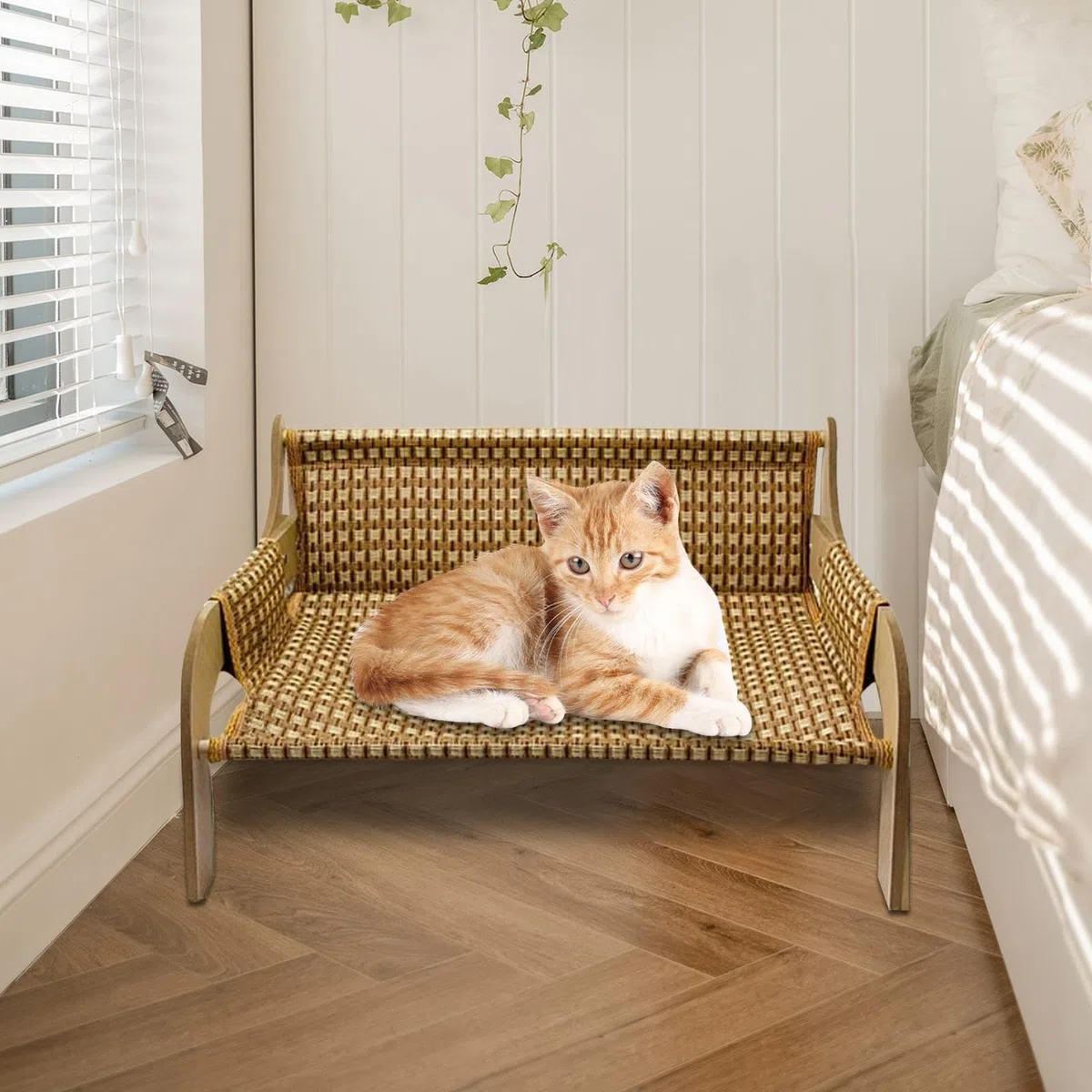 Cama Hamaca para Gatos - Estilo Sofá Elevado Tumbona para Mascotas De 52x42x29,5 Cm, ​​Sillón Refrescante De Tela Transpirable, Sofá Elevado para Cachorro Gatito | Muebles de Interior y Exterior para