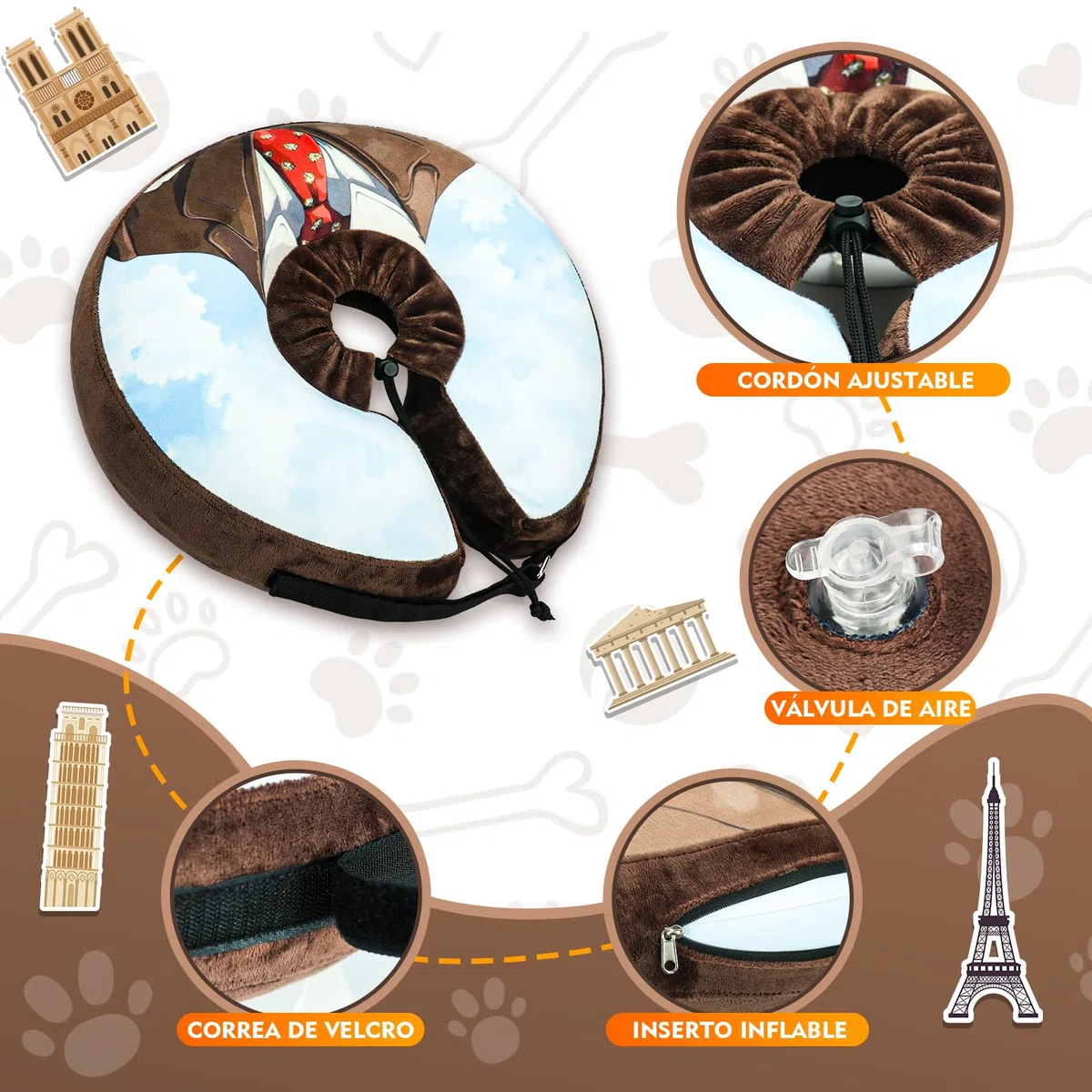 Collar isabelino Inflable para Perros y Gatos – Collar de Recuperación Suave para Evitar Lamer Heridas, Rascar o Morder – Ideal Postcirugía (Marrón, M)