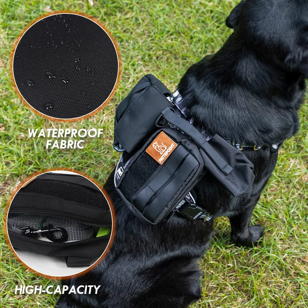 Pattepoint Mochila de Accesorios Adicional Dog Harness Bag para Sistema MOLLE, para Arnés Táctico para Perros, Bolsas Laterales para Arnés Perros Grandes - Negro