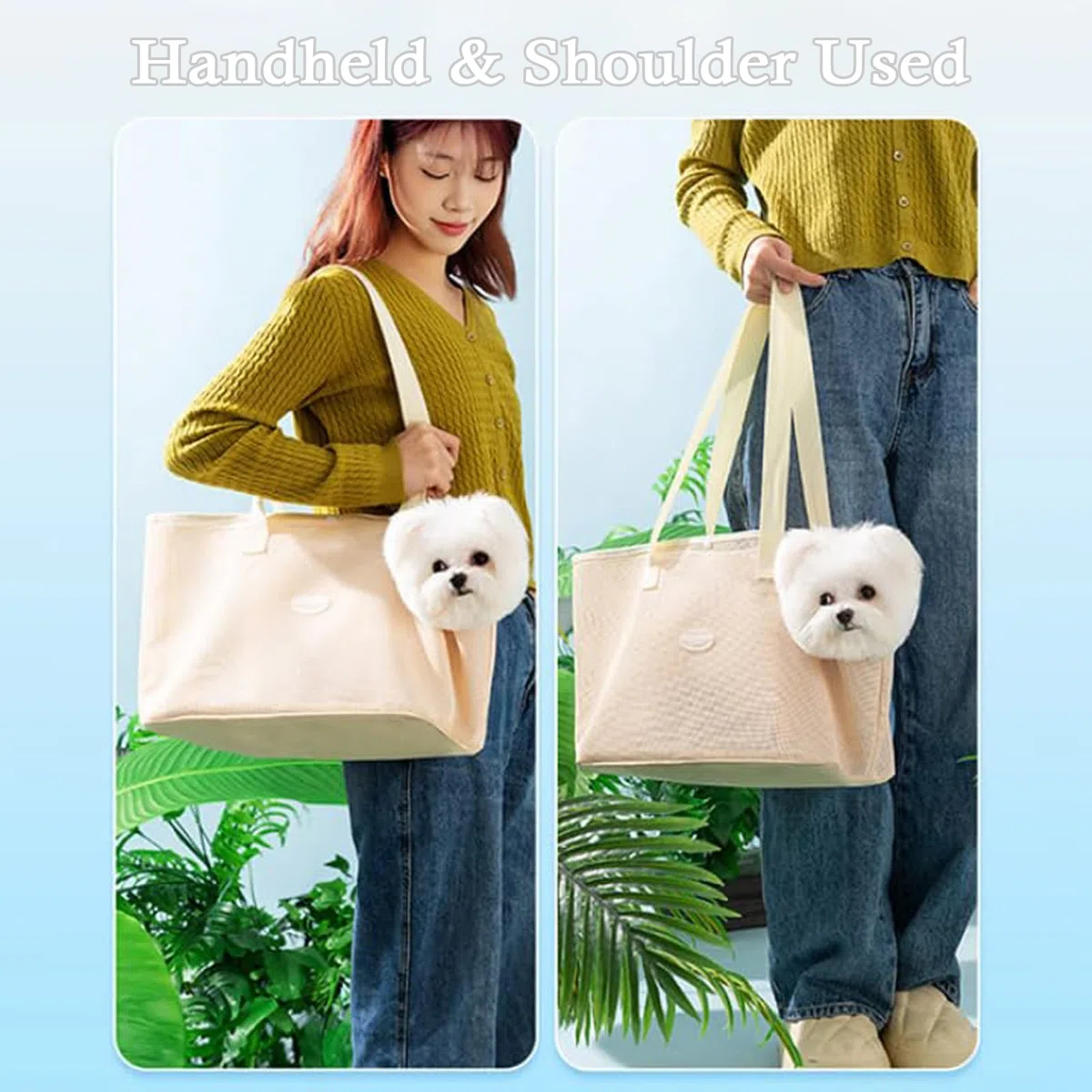 Transportín para Perro y Gato, bolsa de transporte para cachorros y gatos, bolsa de transporte de malla transpirable, ligera y cómoda para mascotas (Amarillo, Large)