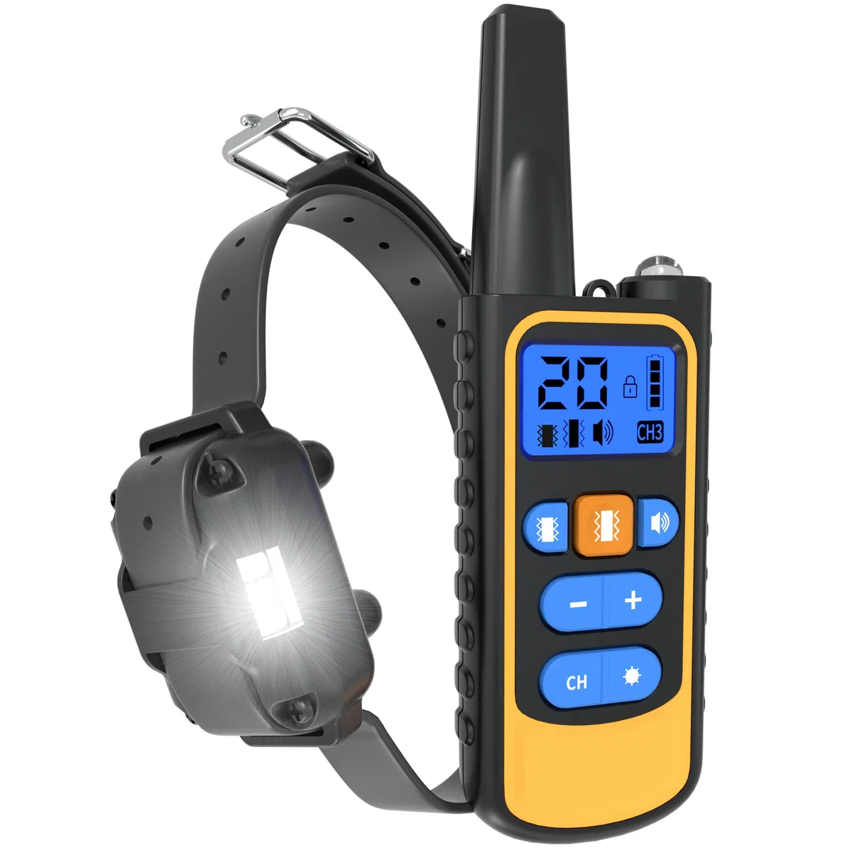 Meloive Collar de Adiestramiento para Perros Recargable,Alcance de 3000 Metros con Bloqueo de Seguridad,Modos de Pitido,Luz LED,Vibración y Fuerte Vibración,100% Impermeable