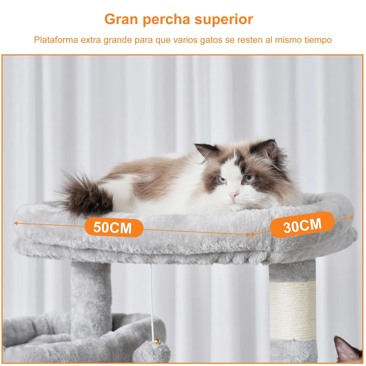 Heybly Rascador para Gatos, Torre De 180 cm, 2 Plataformas, 2 Cabañas, 2 Hamacas, Panel para Arañar. Gran Mueble para Gatos con Espacio De Dormir, Gris Claro HCT034W