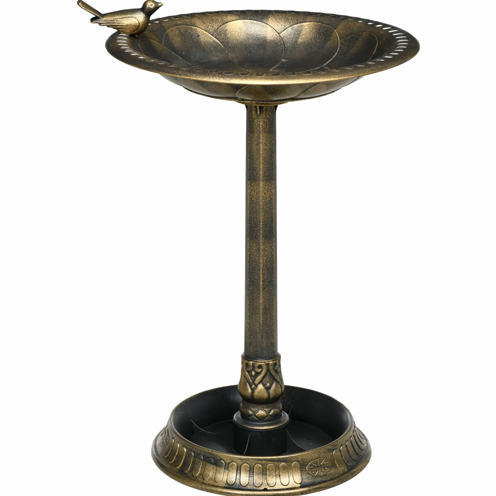 Outsunny Baño para Pájaros de Jardín Exterior, Altura 72 cm, Comedero para Pájaros con Diseño Retro y Elegante, Resistente a la Intemperie y Ligero, Bebedero para Aves al Aire Libre, Bronce