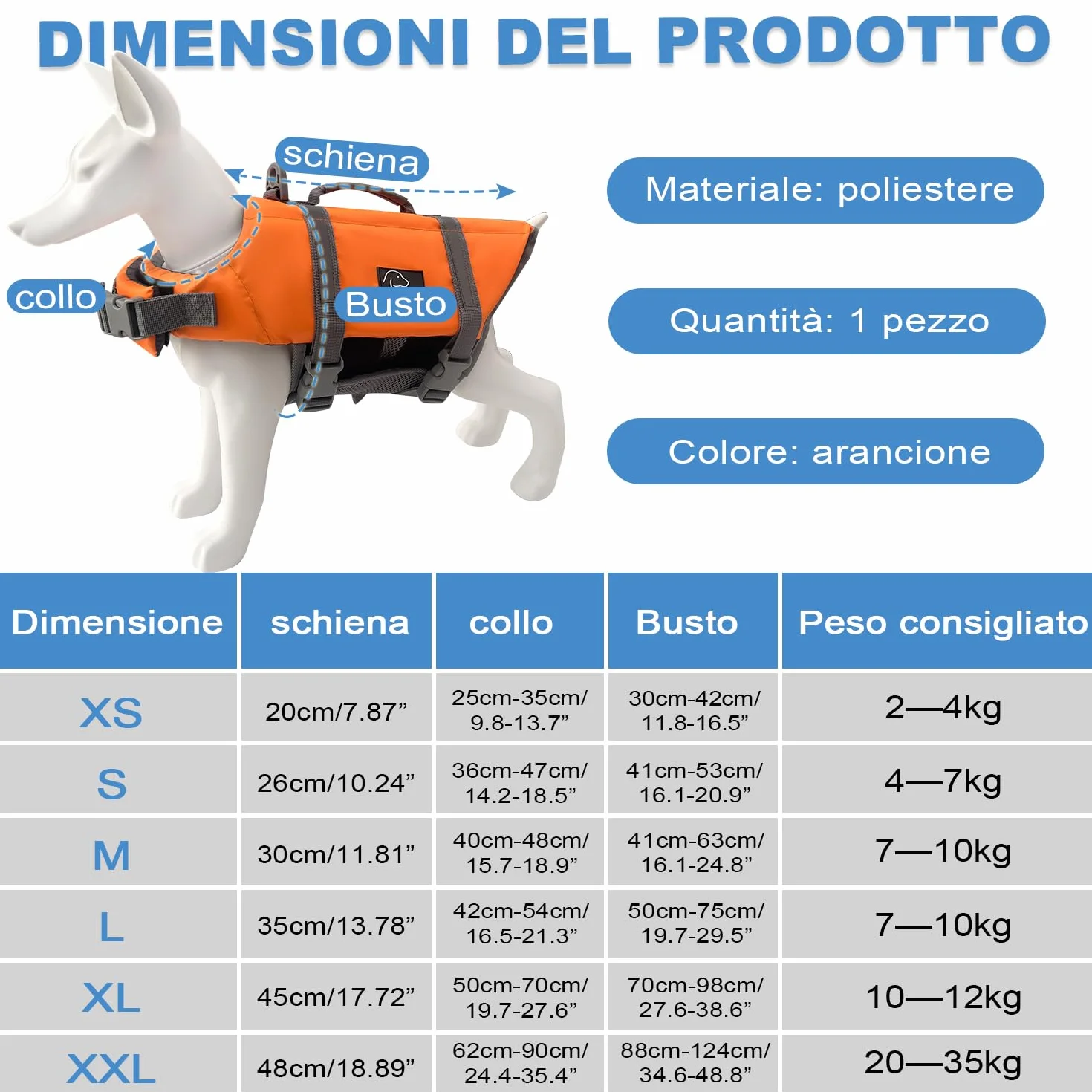 Voarge Chaleco salvavidas para perros, chaleco salvavidas para mascotas, para perros, tamaño ajustable con fuerte asa de natación y rescate naranja, XS (XL)