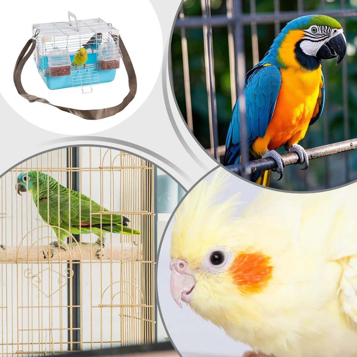 Jaula para loros, jaula de viaje para pájaros con correa para el hombro y bandeja inferior extraíble, jaulas portátiles para animales pequeños, para cacatúas, peonías, perlas, municiones