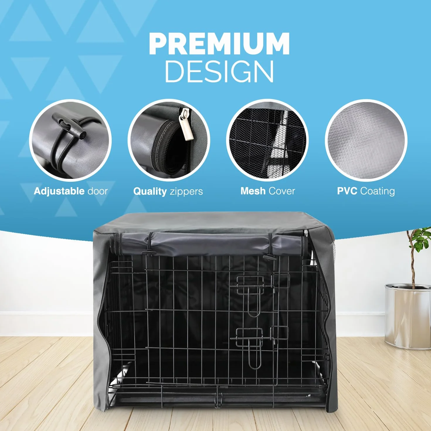 FurDreams Funda para jaula de perro de 48 pulgadas, cubierta de jaula resistente al viento para mascotas con 2 puertas (delantera y lateral) con malla de aire transpirable, caja resistente perfecta