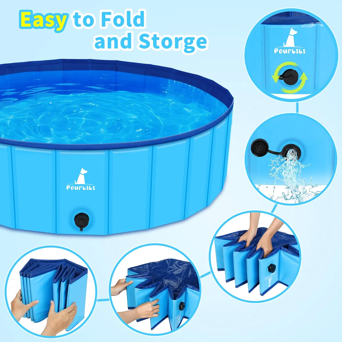 Pourbibi Piscina para Perros, Piscina De Baño para Perros, Ducha Plegable para Mascotas con PVC Ecológico Antideslizante (80x20 Cm)