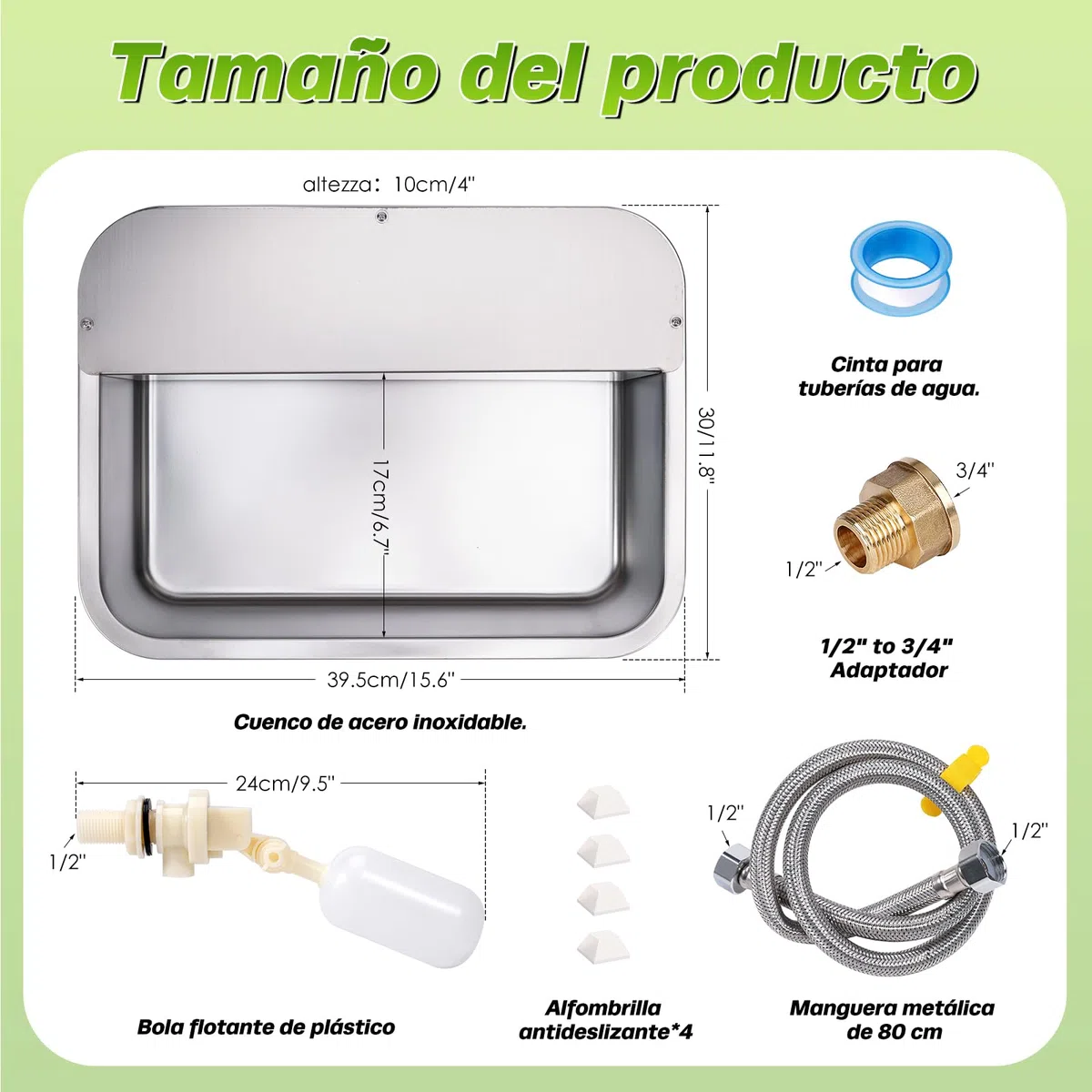Dispensador Automático de Agua para Perros de 11L con Válvula Flotante, Bebedero para canino al Aire Libre para Dos Chucho, Cuenco de Agua para Perros de Gravedad de Acero Inoxidable (Autocompletar)