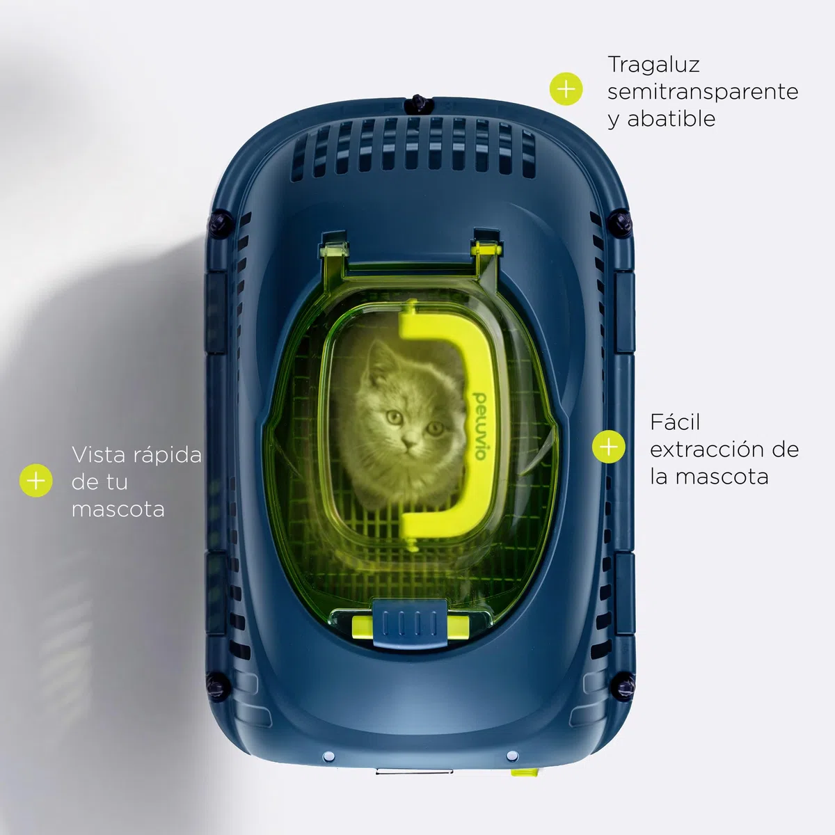 Safy Transportín para Gatos Rígido, Carcasa PP, Puerta de Metal con Doble Cierre Seguro, Ventilación 360, Asa Plegable, Rejilla para Empapador y Cuenco Colgable, para Coche y Viaje, hasta 5 kg