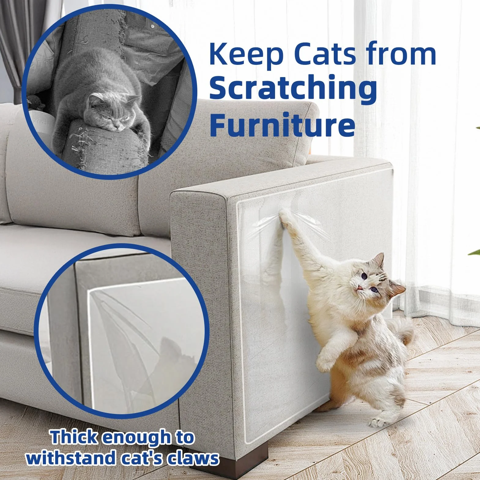 TOOSOFt - Protectores de sofá de plástico para Mascotas (5 m x 42 cm), Adhesivo Grande antiarañazos para Gatos, Protector de Muebles – Cinta Adhesiva Transparente para Evitar arañazos de Perros para
