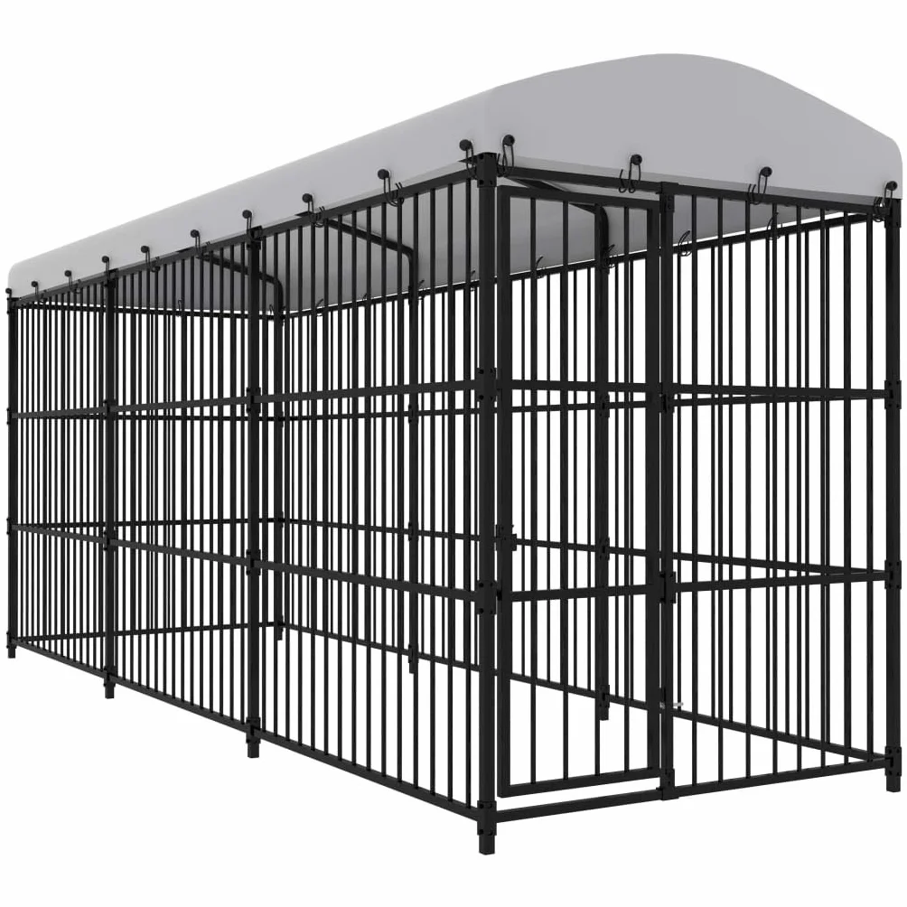 vidaXL Perrera de Exterior con Techo Animales Mascotas Casa Jardín Bricolaje Estructura Ejercicios Juegos Espacio Jaula Caseta Casilla 450x150x210 cm