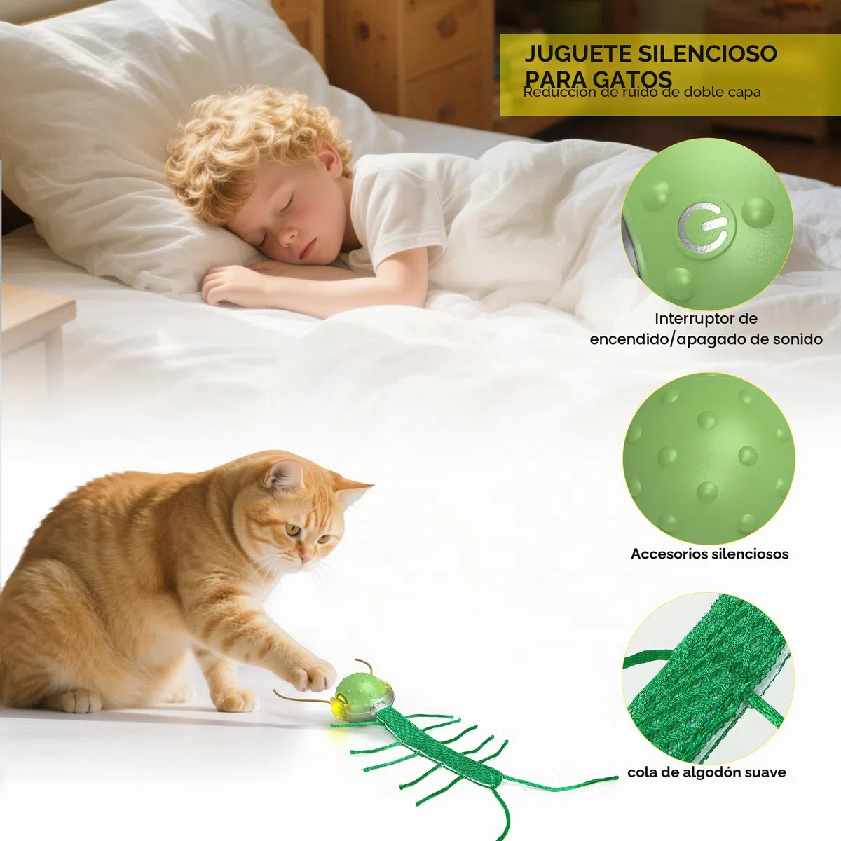 Juguetes para Gatos Adultos Interactivos con Movimiento Móviles Navidad - Juguete Pelota Automático 3 Velocidades, USB-C, Silencioso, Fun para Interior Día de los Reyes Magos‌ (Verde)
