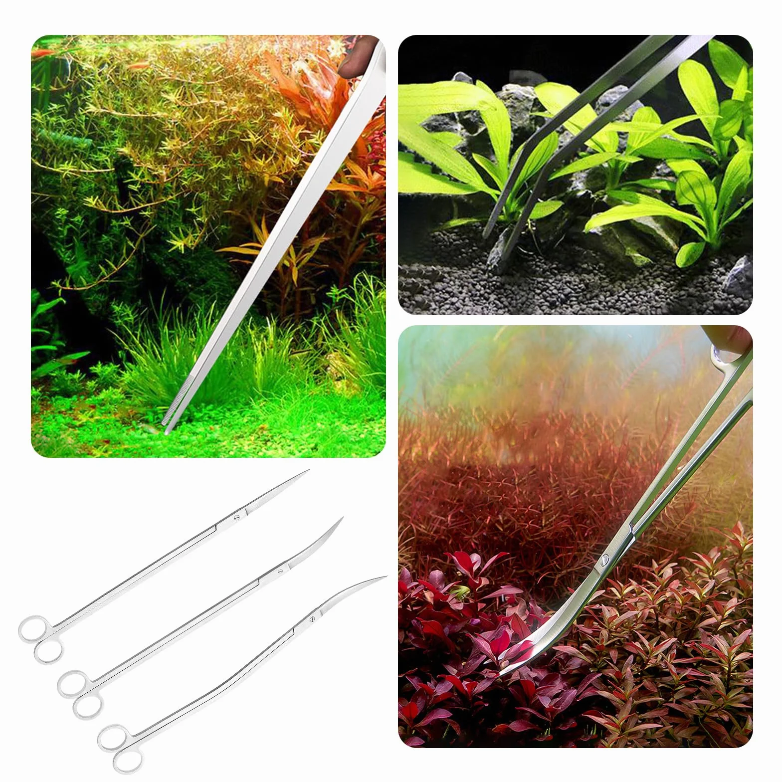 6 PCS Kit de herramientas de acuario Acero Inoxidable Acuario Tanque de Agua Planta Pinzas Tijeras Plantas Acuáticas Pinzas Tijeras Espátula Juego de Herramientas de Limpieza