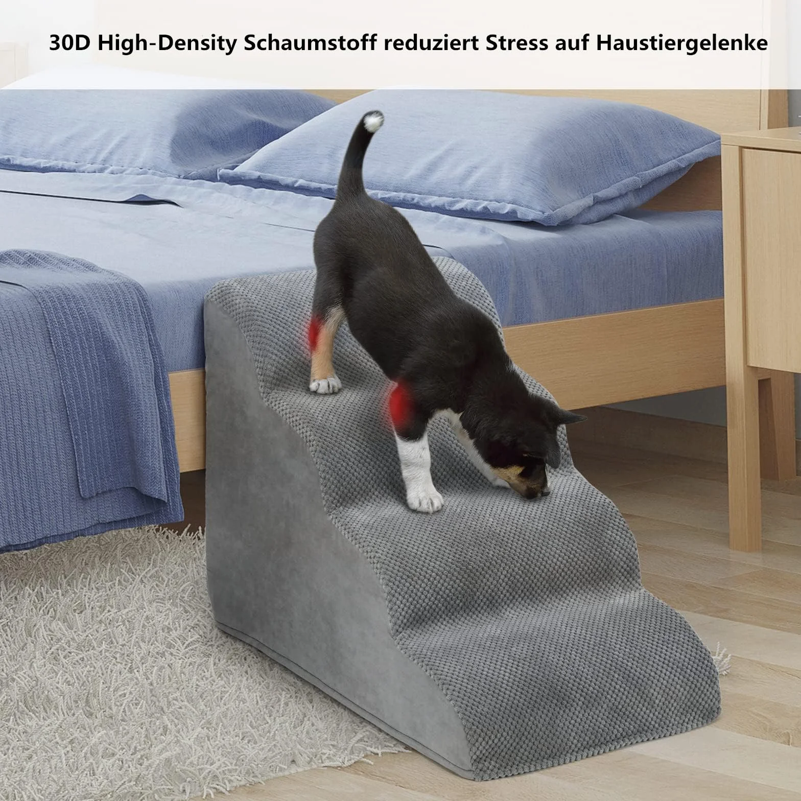 LIANTRAL Escalera y Rampa para Perros para Cama o Sofá, 4 peldaños de Espuma Alta Densidad con Funda Lavable y Rodillo de Pelusa, Escalera para Perros Pequeños, Gatos y Mascotas Mayores, Gris