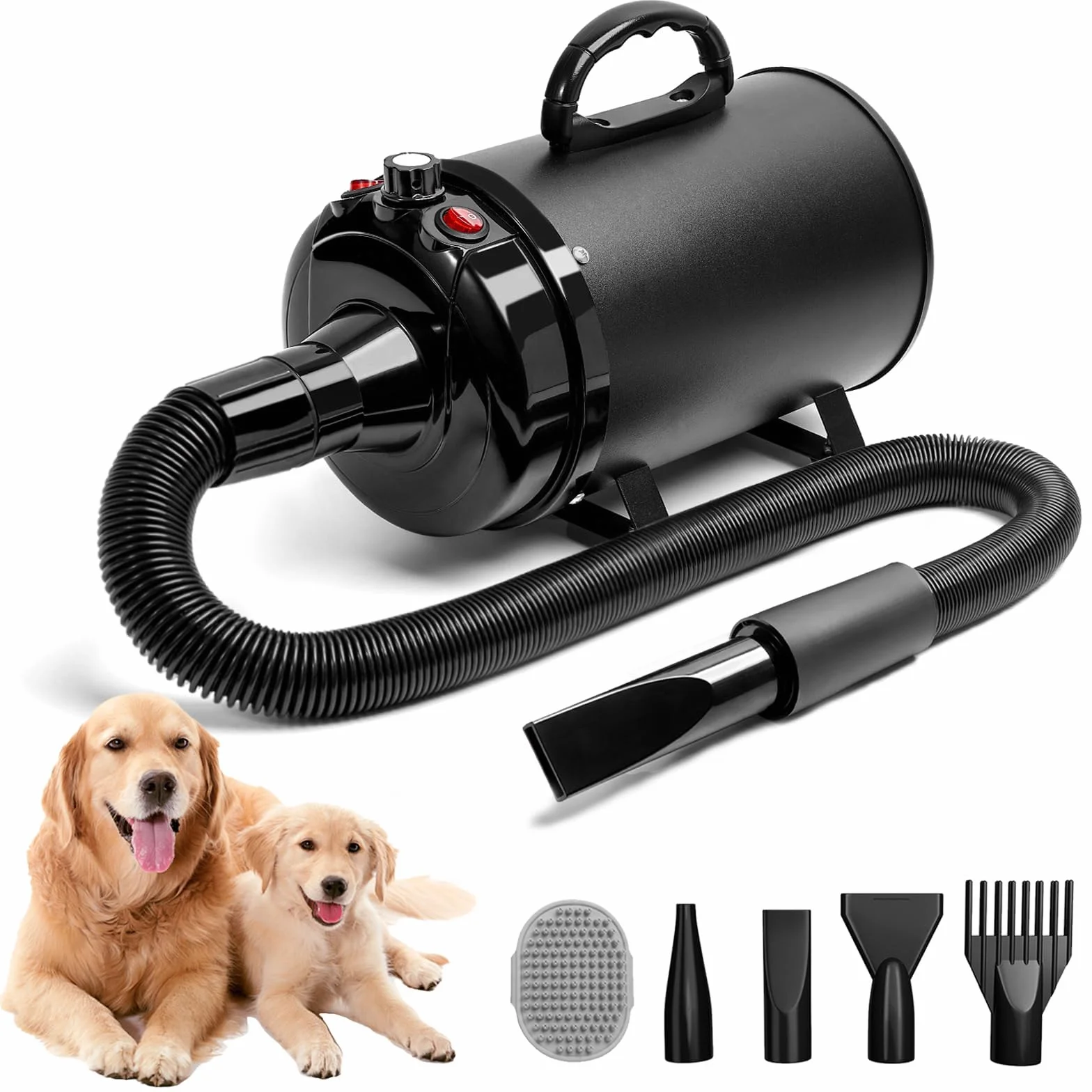 Secador de Pelo de Perro Blaster 3800 W/5.2 HP, secador de Pelo para Mascotas, Calentador de Temperatura de bajo Ruido con 4 boquillas Diferentes y Cepillo de Aseo para Mascotas