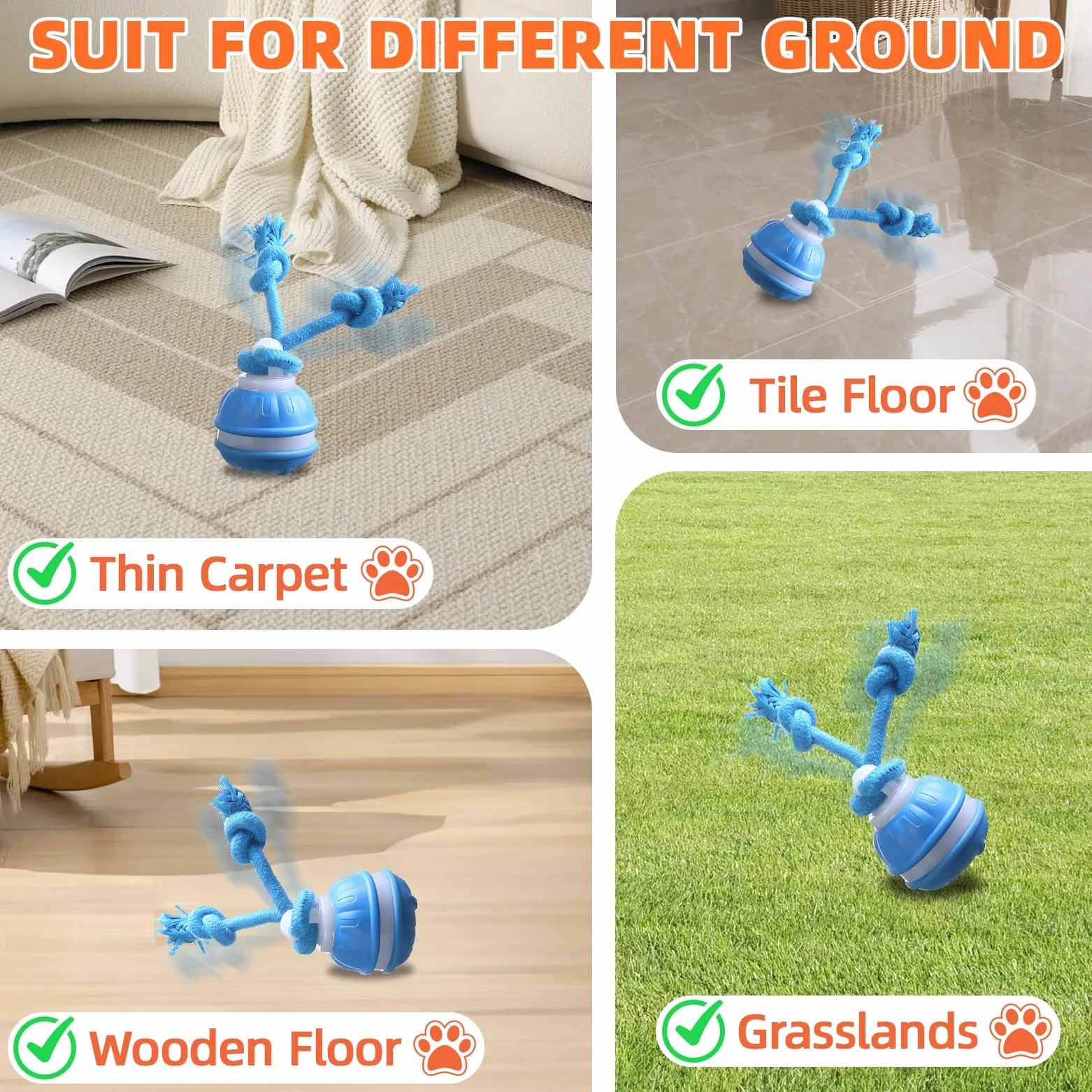 Juguetes para Perros, Pelotas para Perros Interactivos, Juguetes Perro de Salto Automático, Inteligente Pelota Interactiva Perro con Cuerda para Pequeños y Medianos (Azul+Naranja)