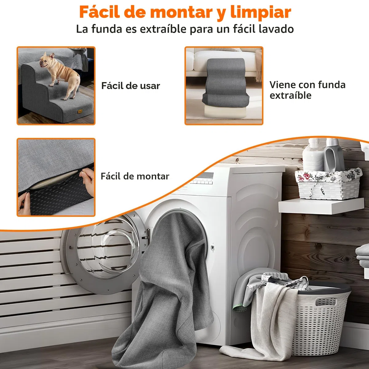 Gimars Escalera para Perros con Espuma 30D, 3 escalones estables de 40 cm, Funda Lavable, Base Antideslizante, rampa para Perros pequeña, Escalera Perro para Cama, sofá, Coche