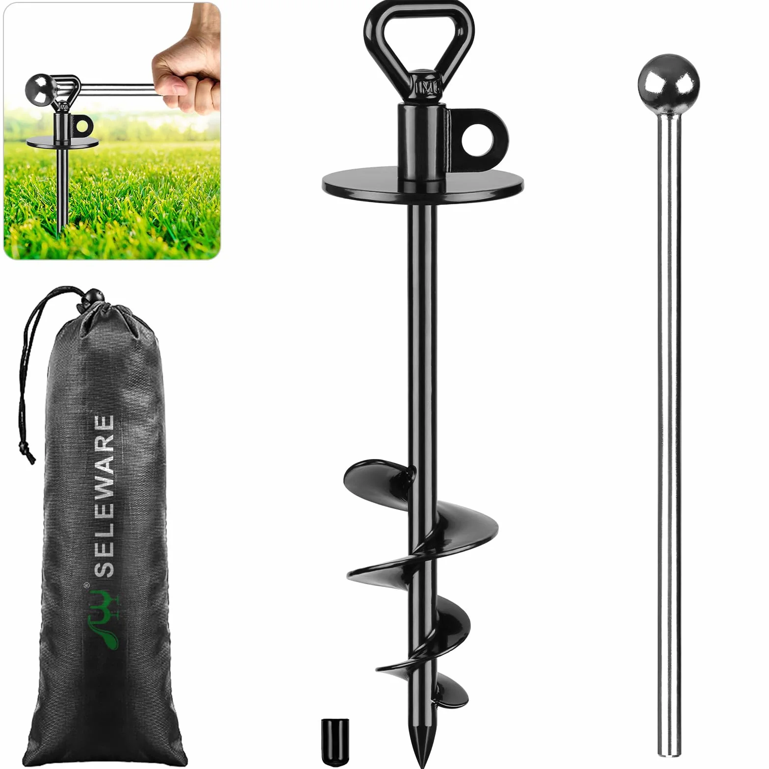 SELEWARE Estaca de Amarre para Perros al Aire Libre antioxidante para Perros Grandes de hasta 220 Libras, estaca giratoria Gratuita para Perros, Barra giratoria incluida