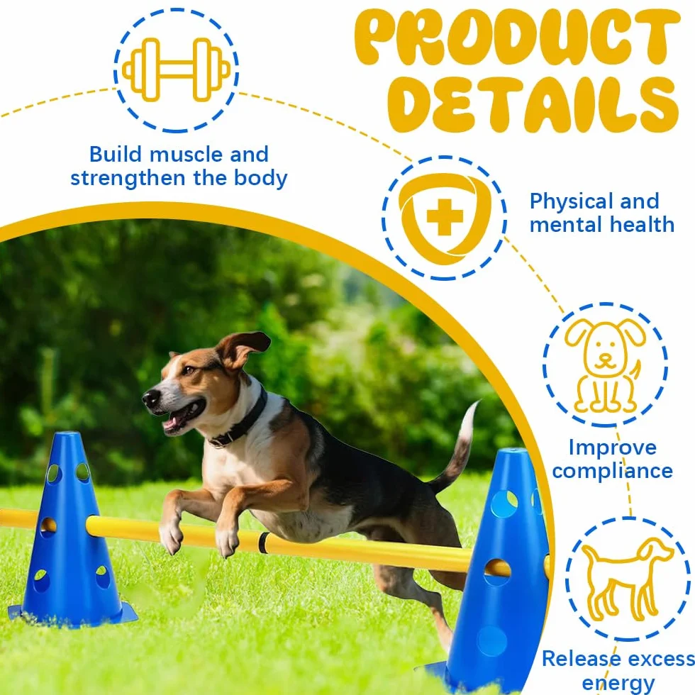 Agility Set Perros Barreras, Juego de Obstáculos Niños, 8 Conos de 23 cm de Altura + 4 Barras de 81 cm de Largo, Bolsa de Transporte Accesorios de Entrenamiento Kit de Entrenamiento para Perros