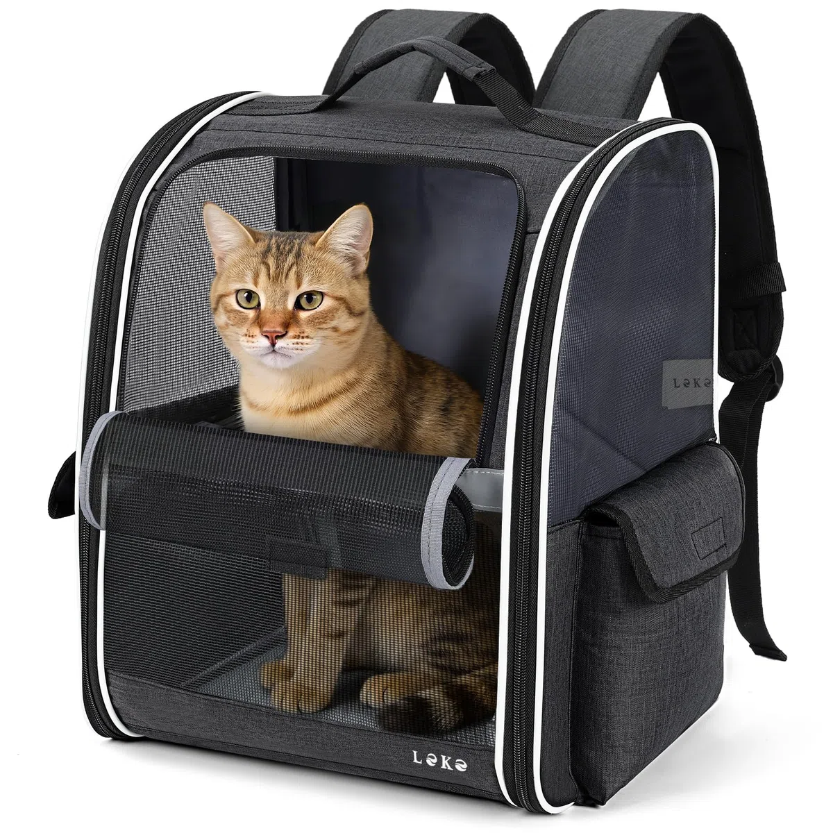 Lekesky Mochila para Gatos Transportín Perro Gato para Mascotas Medianas/Pequeñas (2-8 kg), Mochila Gato con Ventana de Malla para Senderismo, Viajes, Exterior (Negro, M)