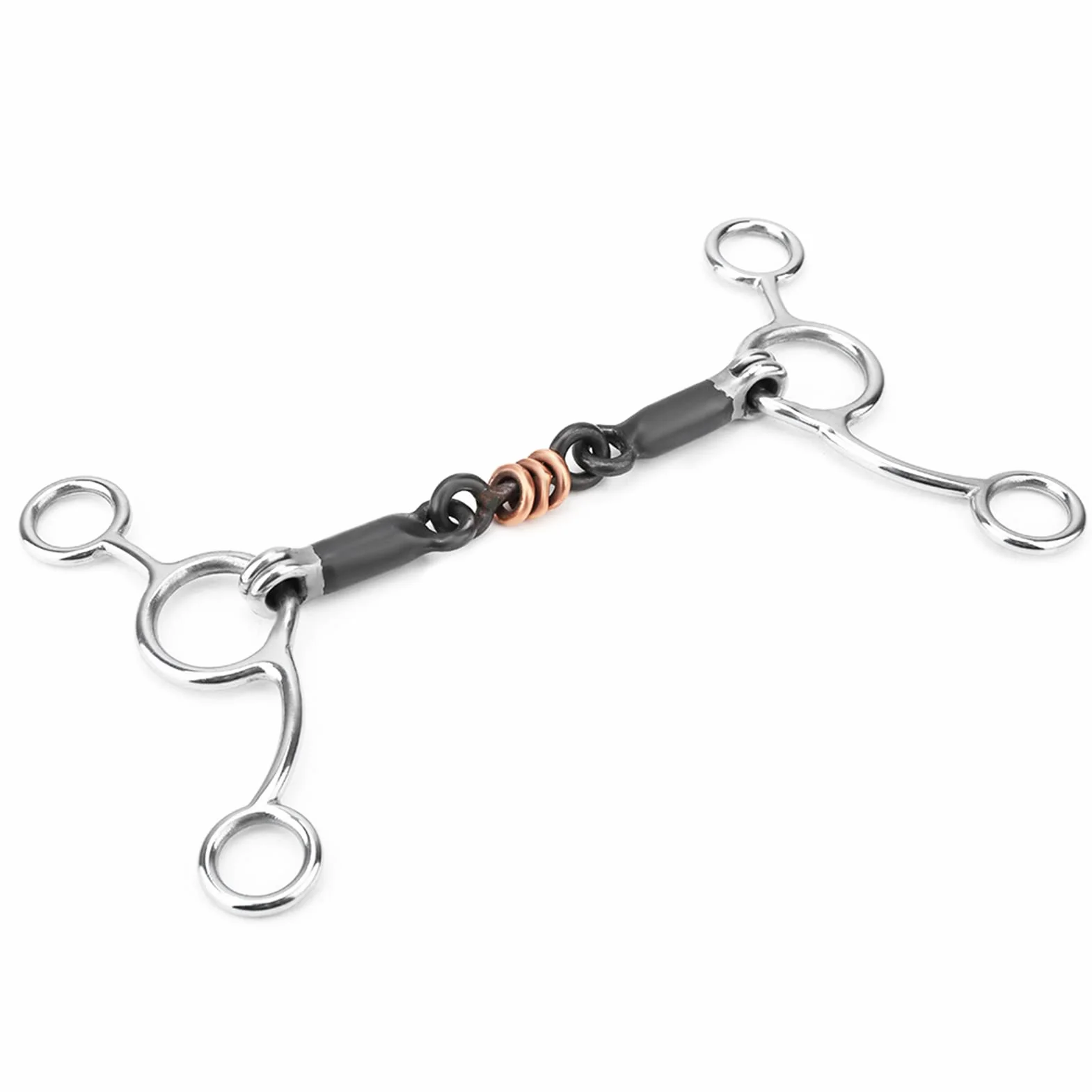 Broca para Masticar Caballos de Acero Inoxidable Broca para Boca de Caballo Boca con Incrustaciones de Cobre Negro con 3 Anillos de Cobre para Soporte Lateral de Contacto Ligero