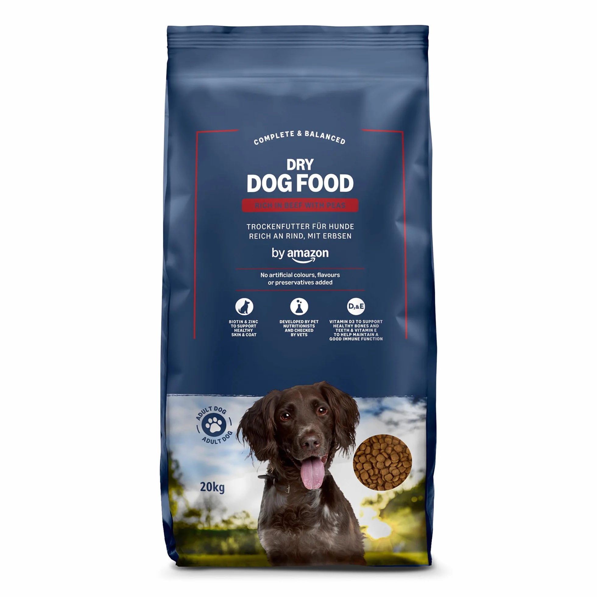 by Amazon - Alimento seco completo para perro adulto rico en vacuno con guisantes, 20kg, Paquete de 1