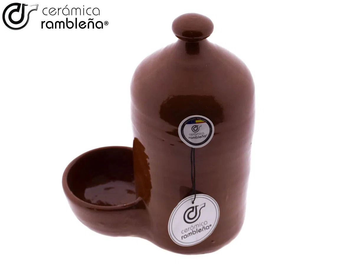 CERÁMICA RAMBLEÑA | Bebedero para perro | Bebedero para gatos | Bebedero gallinas barro rojo de La Rambla (Córdoba) | Esmaltado miel | 100% Hecho a mano | 1 litro | ECO