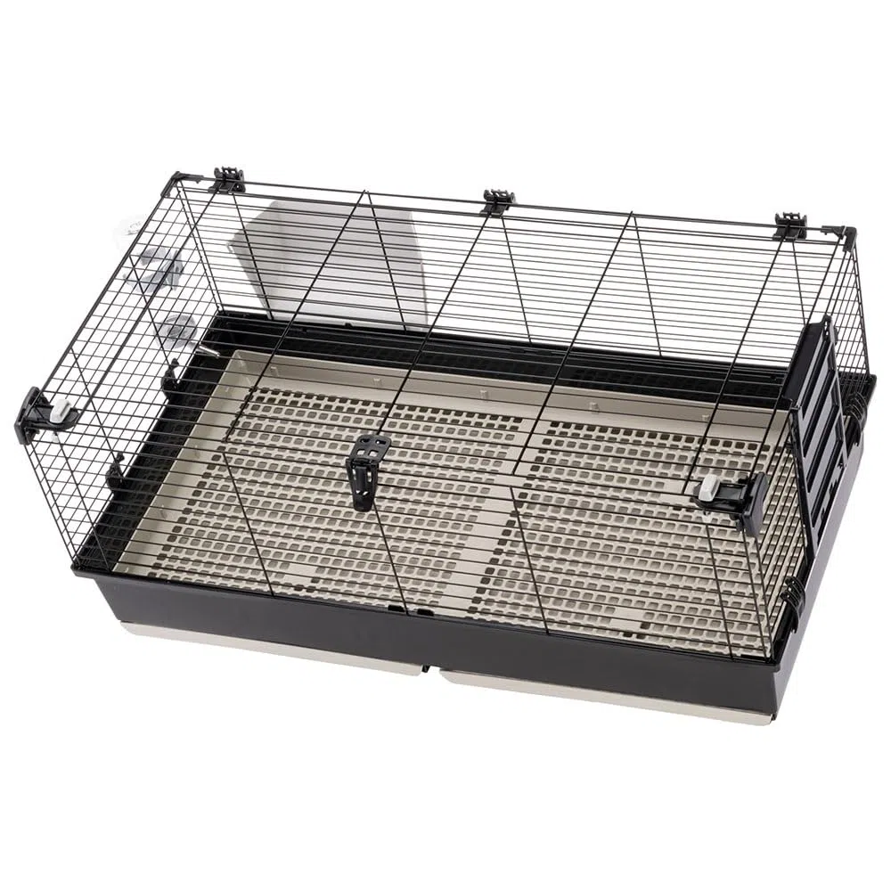 Ferplast Jaula Conejos TOMMY 100 - Espaciosa, Techo Abatible, Puerta-Escalera, Fácil Limpieza con Rejilla Higiénica - Accesorios Incluidos, Conectable a Metrò - 99.5 x 53 x h 48 cm